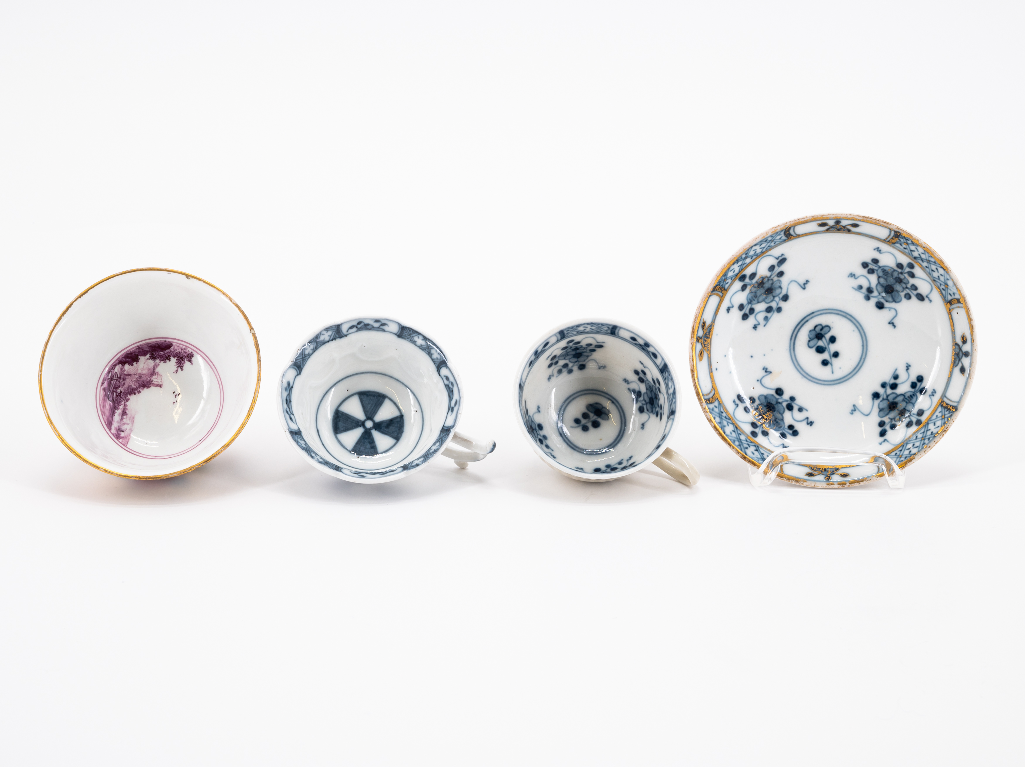 PAIR PORCELAIN CUPS AND SAUCERS WITH STRAW-COLOURED GROUND AND GODRONISED SIDES - Image 10 of 16