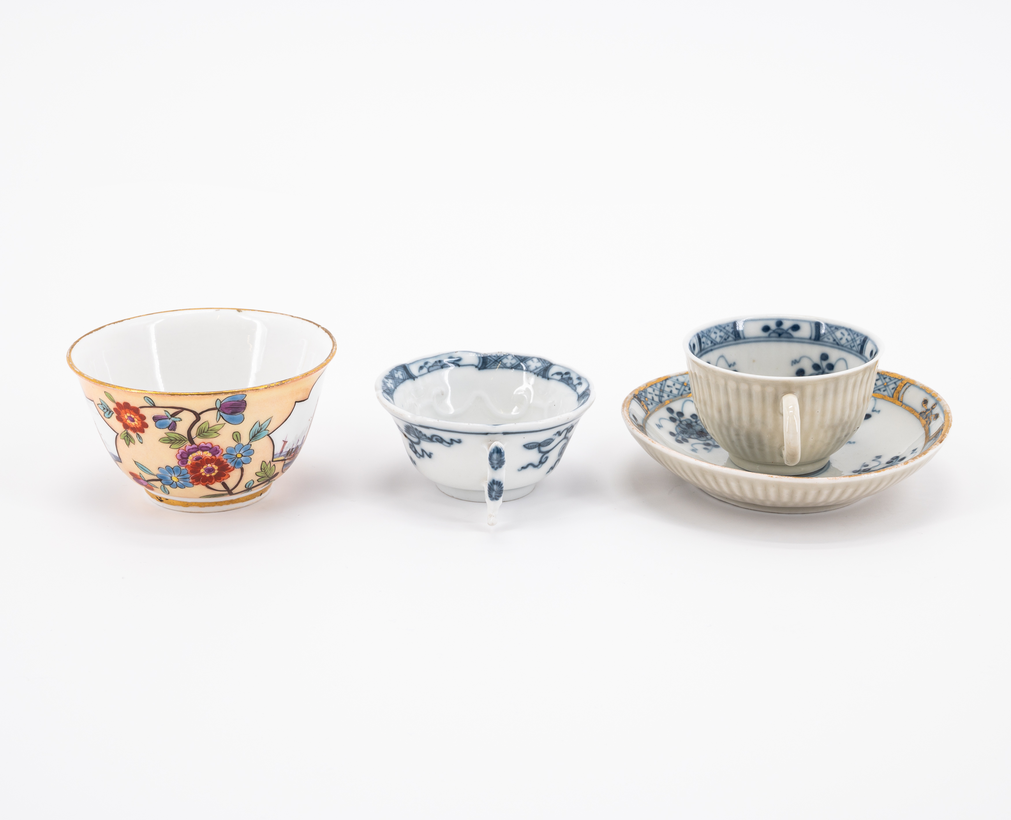 PAIR PORCELAIN CUPS AND SAUCERS WITH STRAW-COLOURED GROUND AND GODRONISED SIDES - Image 7 of 16