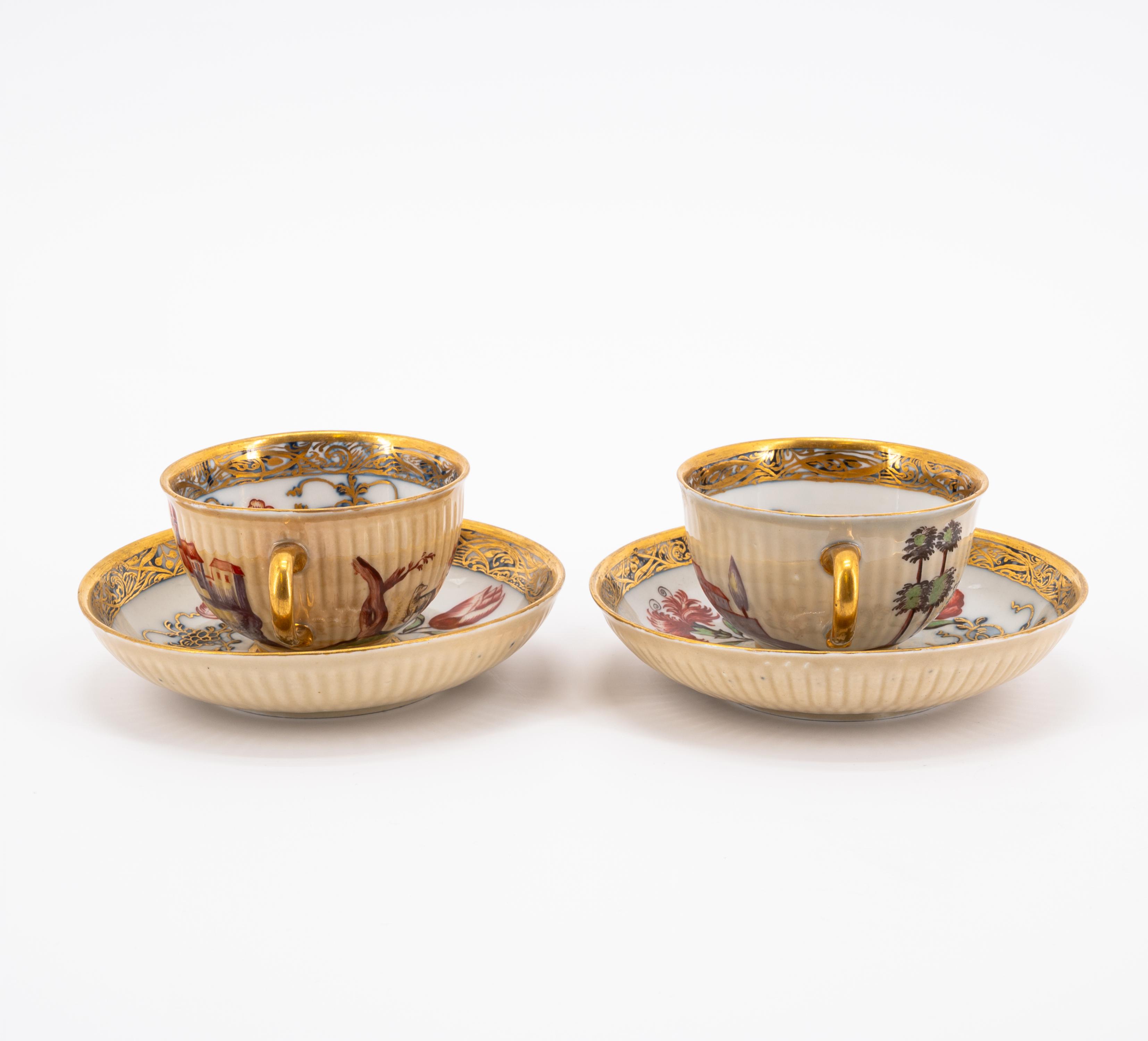 PAIR PORCELAIN CUPS AND SAUCERS WITH STRAW-COLOURED GROUND AND GODRONISED SIDES - Image 2 of 16