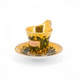 PORCELAIN CUP AND SAUCER WITH IVY AND INSCRIPTION "ERINNERUNG"