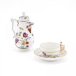 PORCELAIN COFFEE POT, CUP AND SAUCER WITH BUTTERFLY DECOR