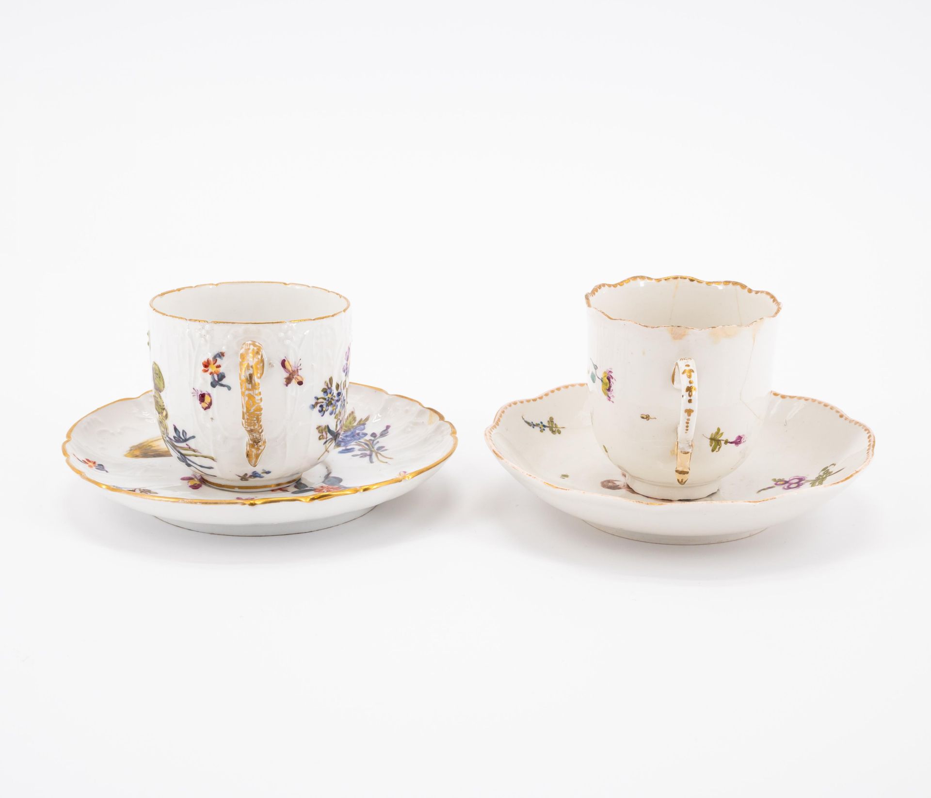 PORCELAIN SLOP BOWL, THREE CUPS AND SAUCERS WITH FIGURATIVE AND FLORAL DECOR - Image 2 of 22