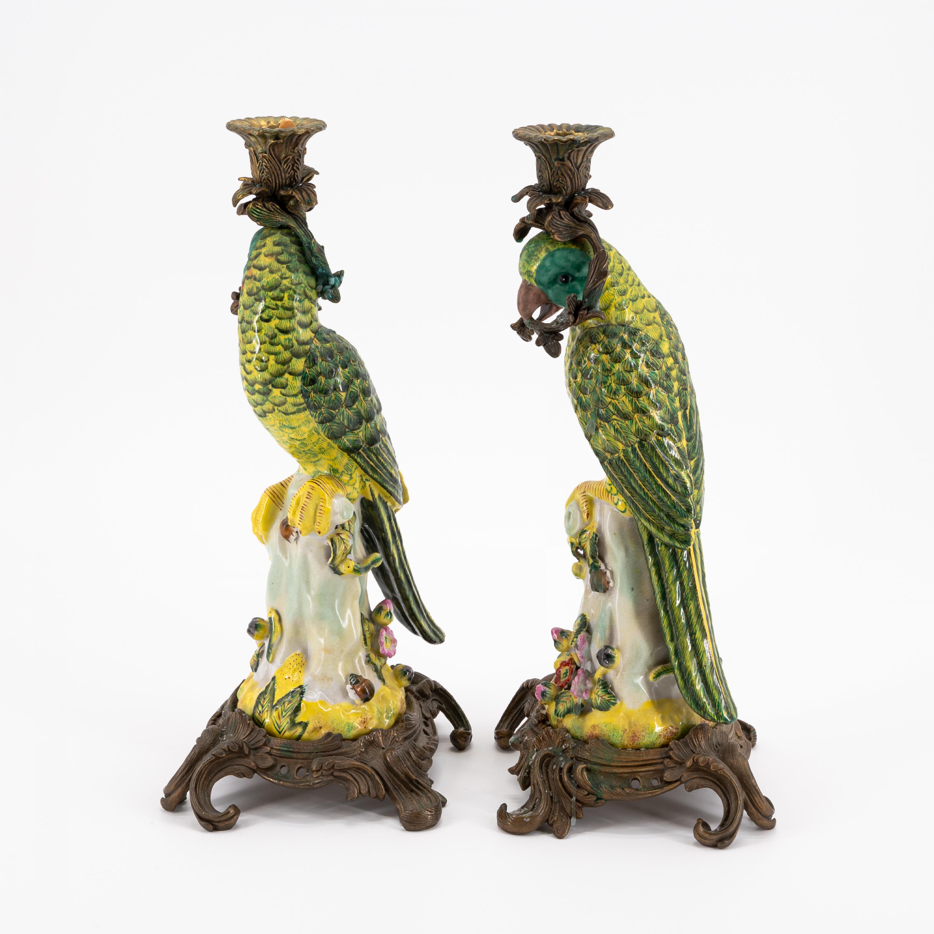 PAIR OF EXTRAORDINARY PORCELAIN CANDLESTICKS WITH PARROTS - Image 3 of 6