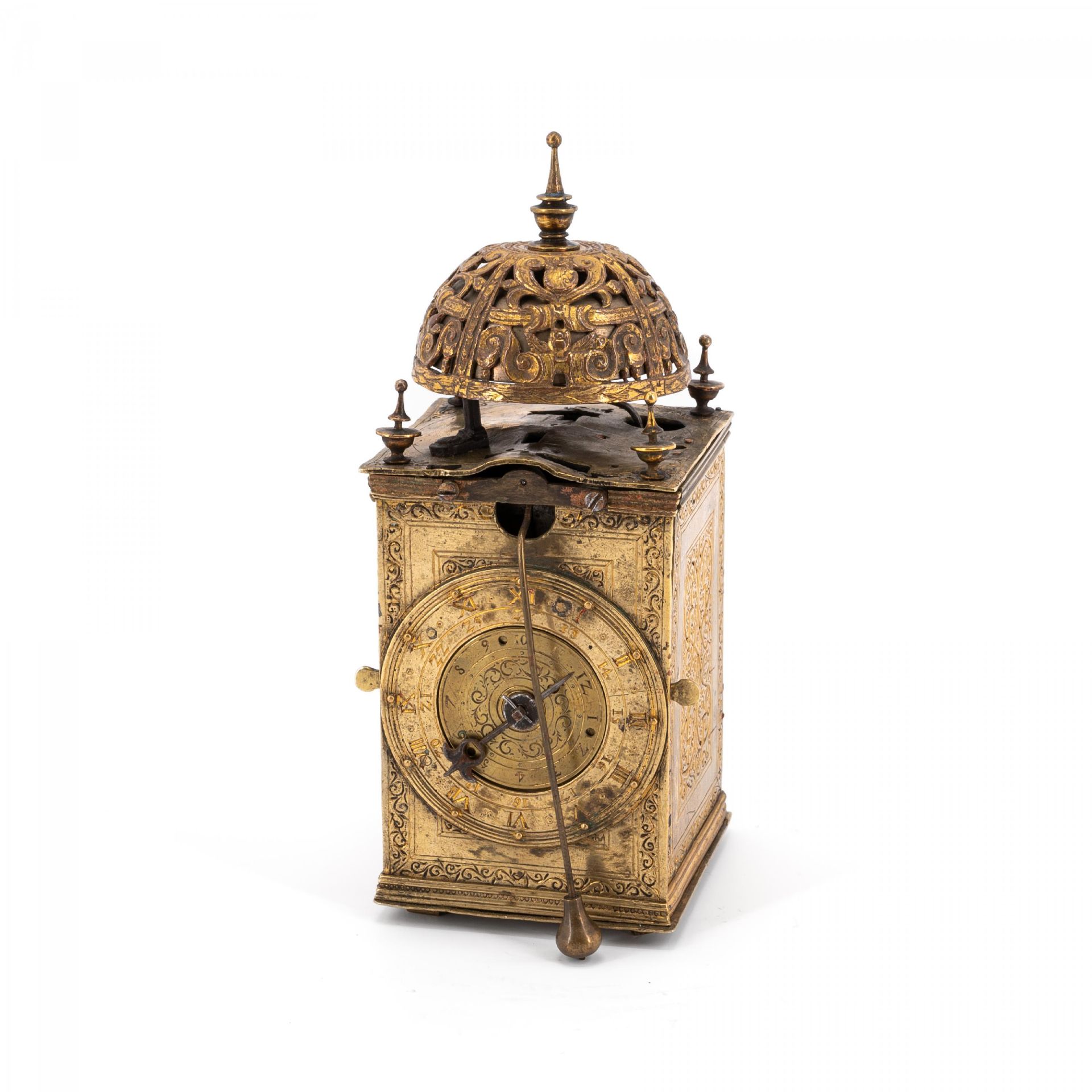BRASS TABERNACLE CLOCK WITH FRONT ZAPPLER - Image 2 of 6