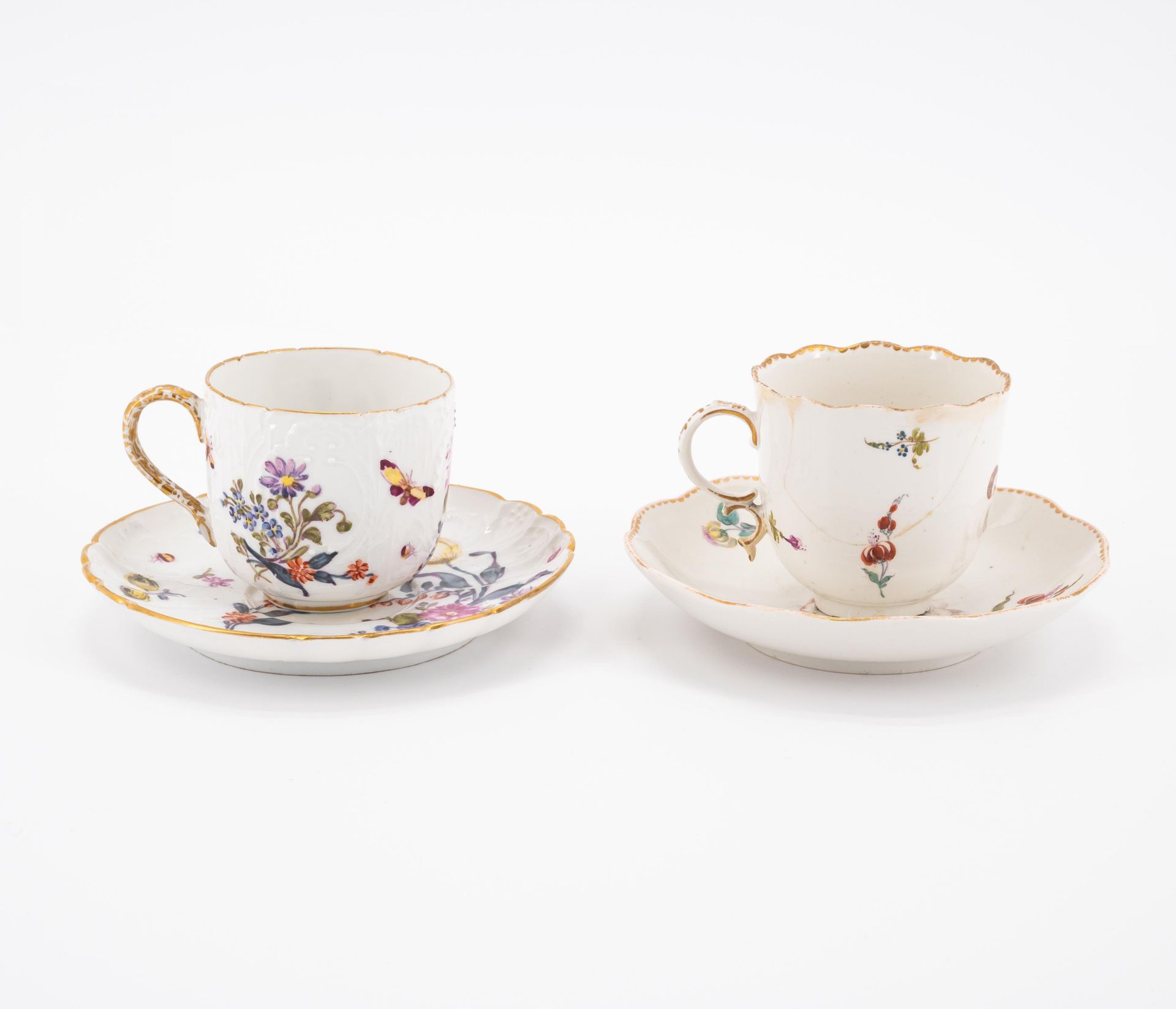 PORCELAIN SLOP BOWL, THREE CUPS AND SAUCERS WITH FIGURATIVE AND FLORAL DECOR - Image 3 of 22