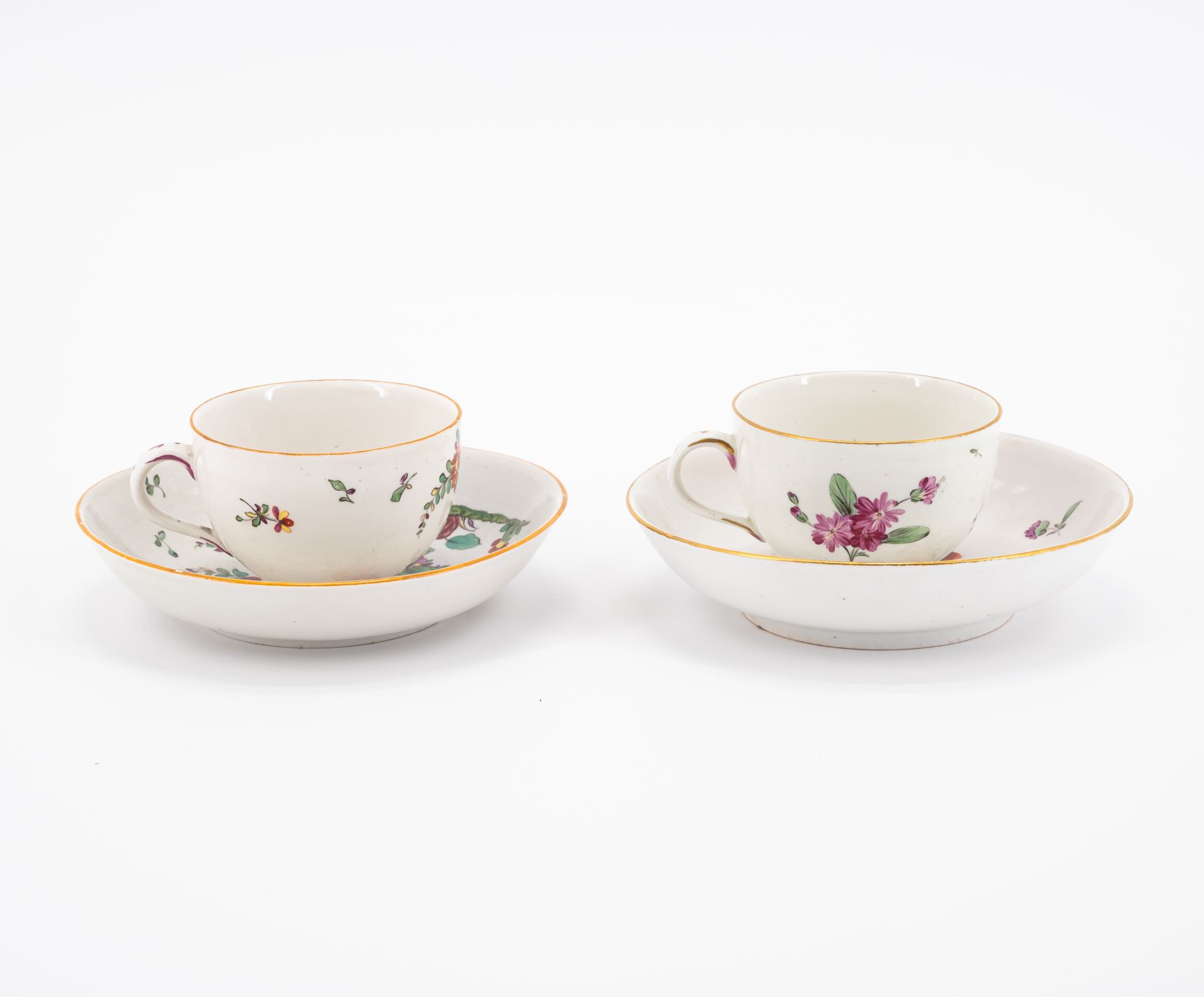 SIX PORCELAIN CUPS AND THREE SAUCERS WITH BIRD DECOR, FLOWERS AND LANDSCAPE SCENES - Image 9 of 16