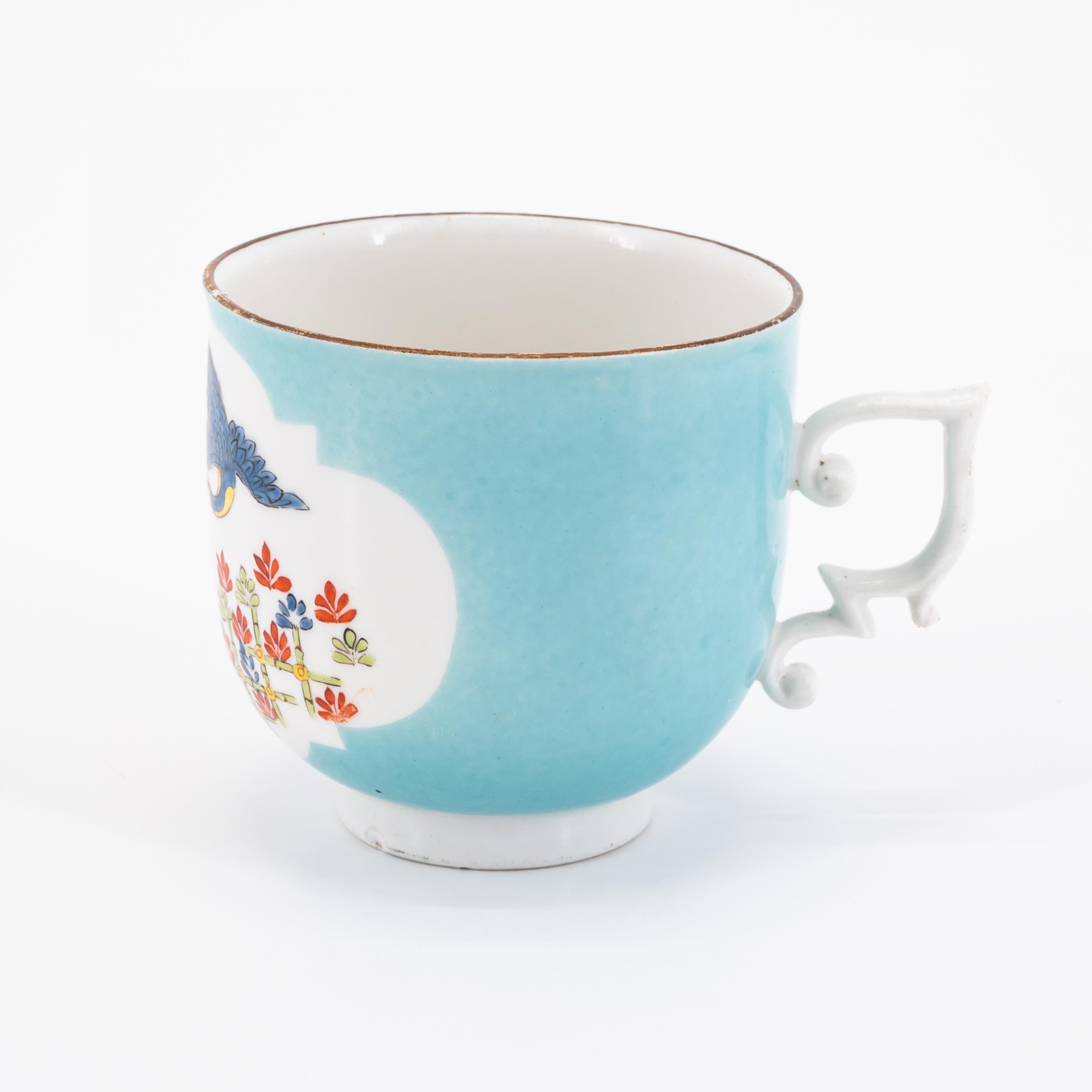 PORCELAIN CAP & SAUCER WITH GREY GROUND AND "INDIAN FLOWERS" & CUP WITH TURQUOISE GROUND AND CRANE - Image 7 of 11