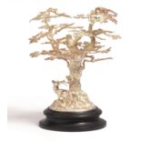 EXTRAORDINARY SILVER HUNTING CENTRE PIECE WITH STAG UNDER A LARGE OAK TREE