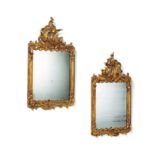 COUPLE OF WOOD MIRRORS WITH ROCAILLE CARTOUCHES