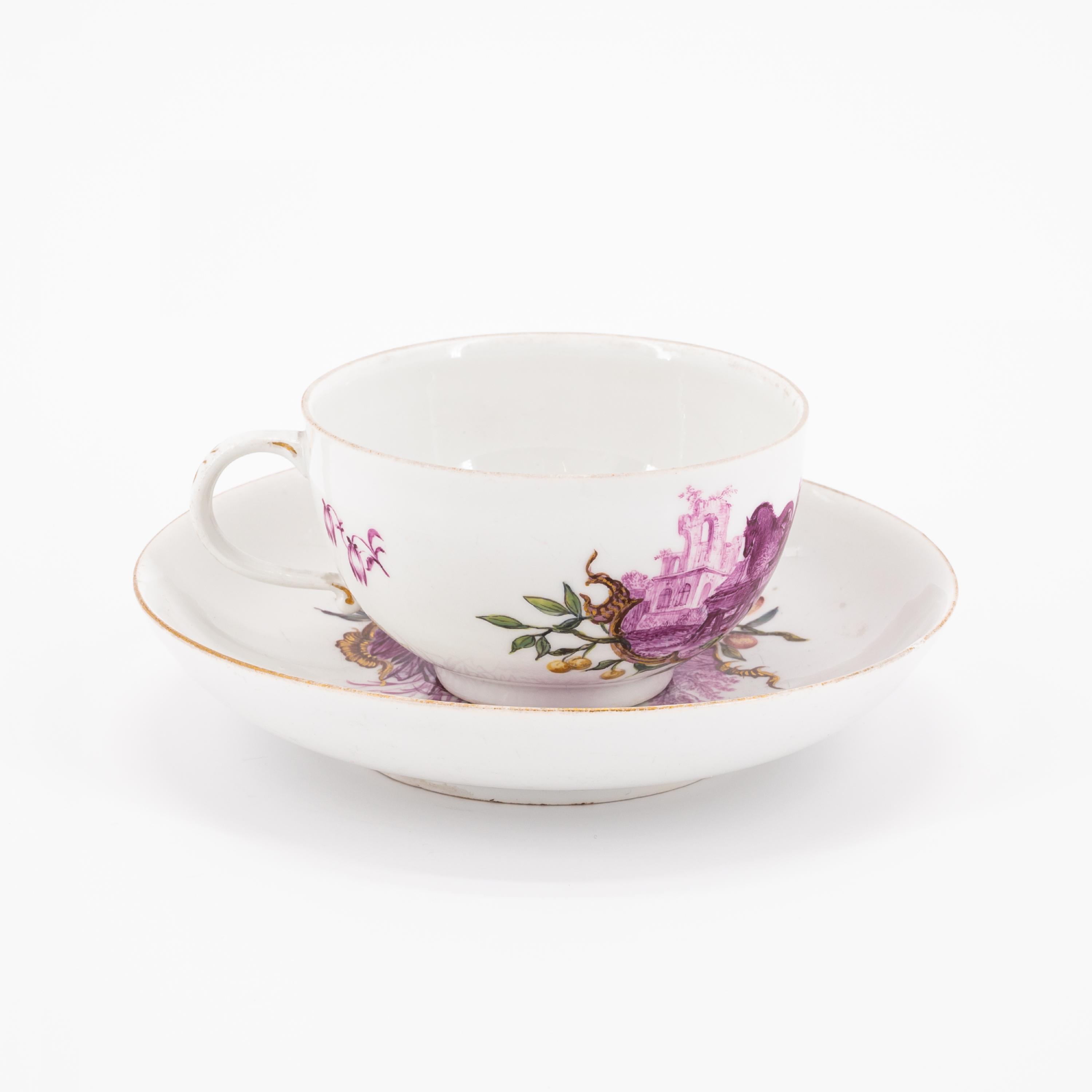 PORCELAIN CUP AND SAUCER WITH HUNTING SCENES IN PURPLE CAMAIEU - Image 3 of 6