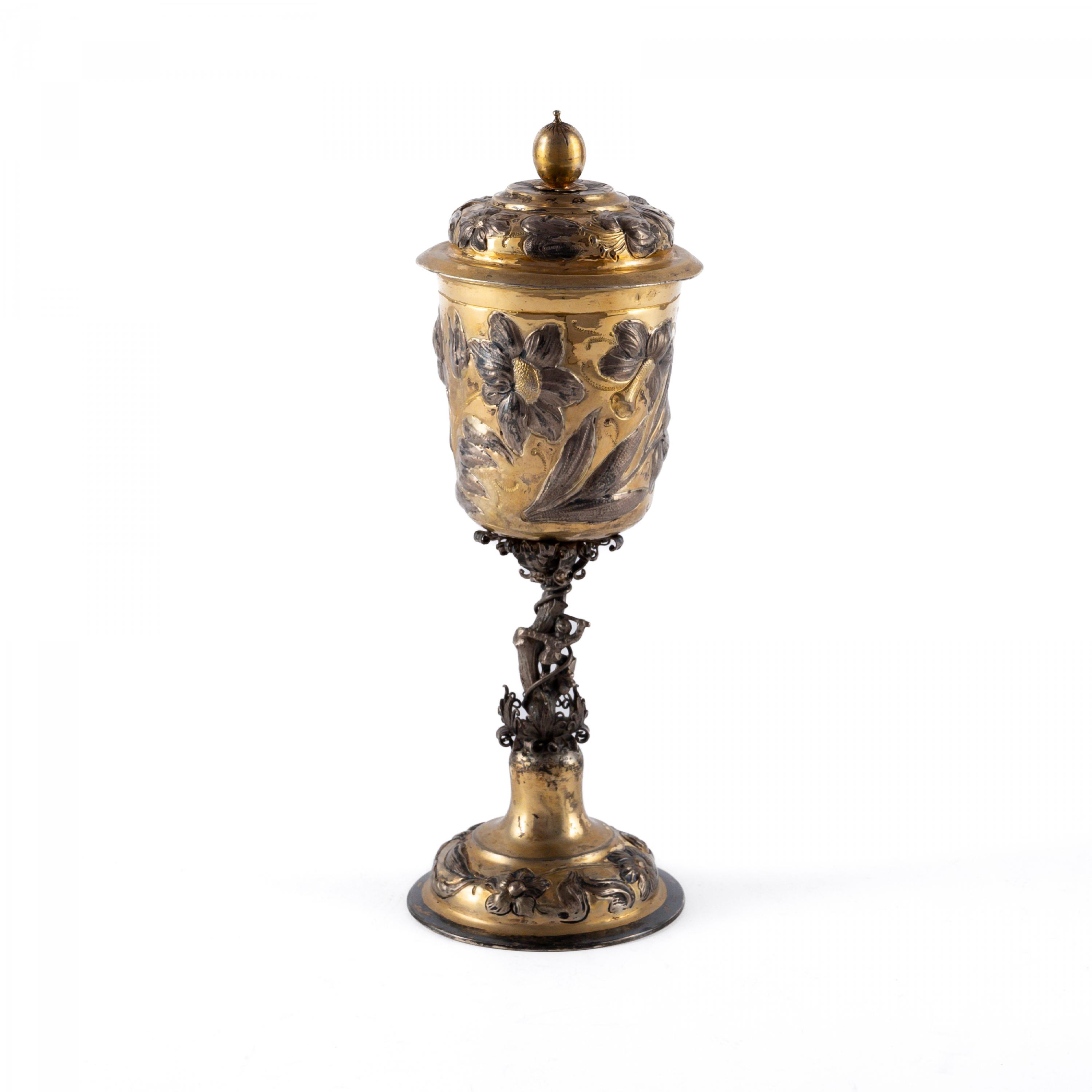 EXCEPTIONAL SILVER LIDDED GOBLET WITH FLOWERS - Image 2 of 7