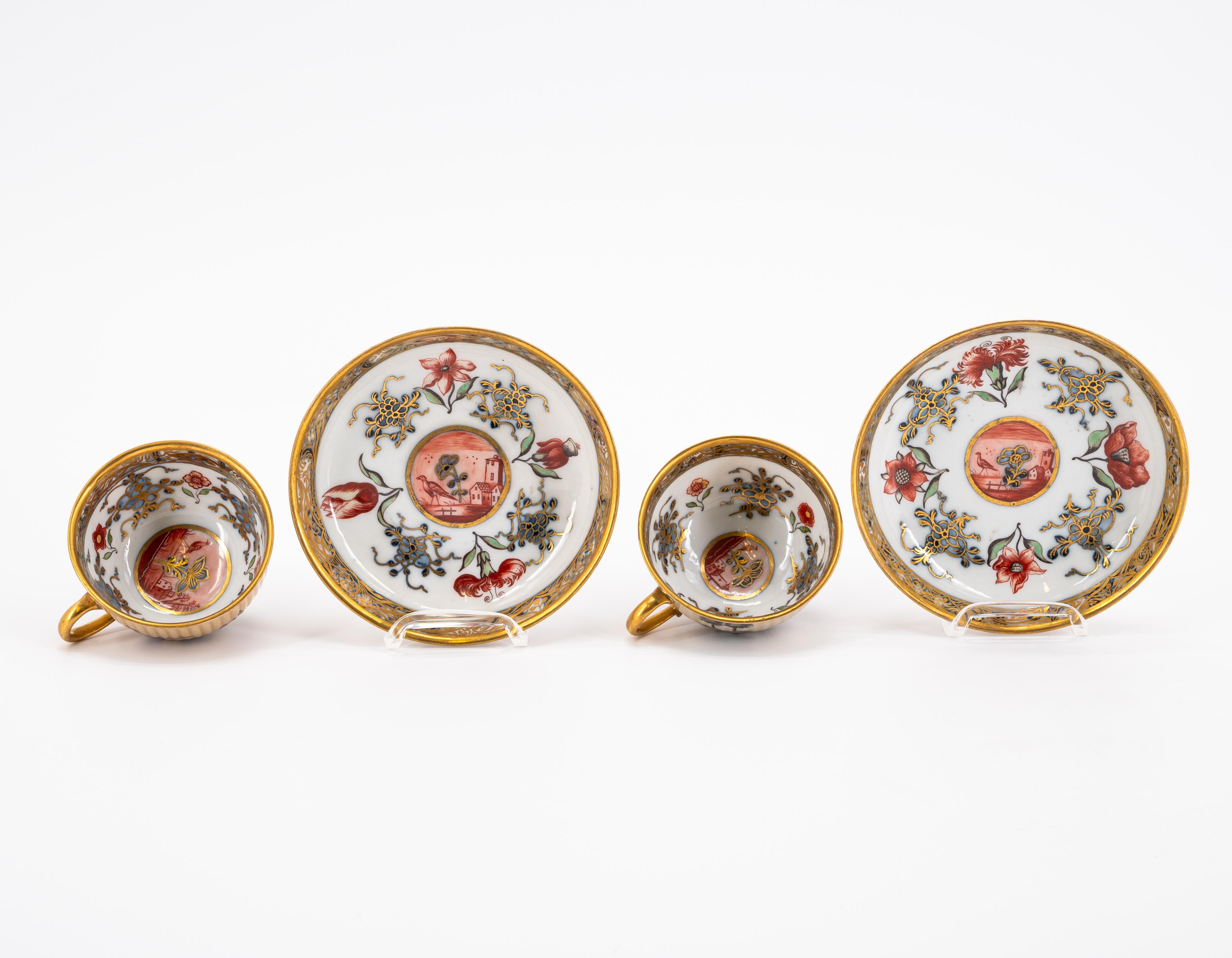 PAIR PORCELAIN CUPS AND SAUCERS WITH STRAW-COLOURED GROUND AND GODRONISED SIDES - Image 5 of 16