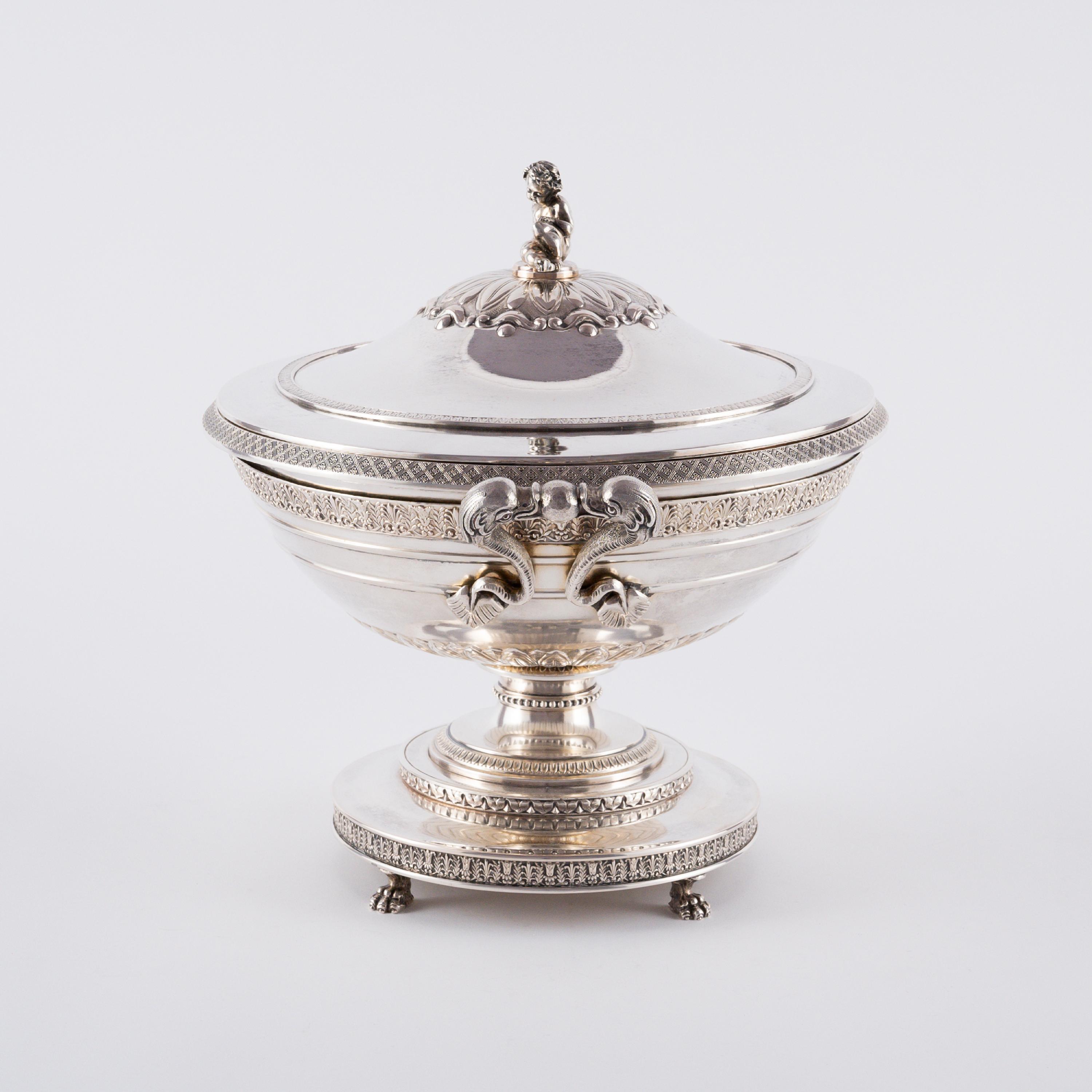 FOOTED SILVER LID BOWL WITH DOLPHIN DECOR - Image 3 of 7