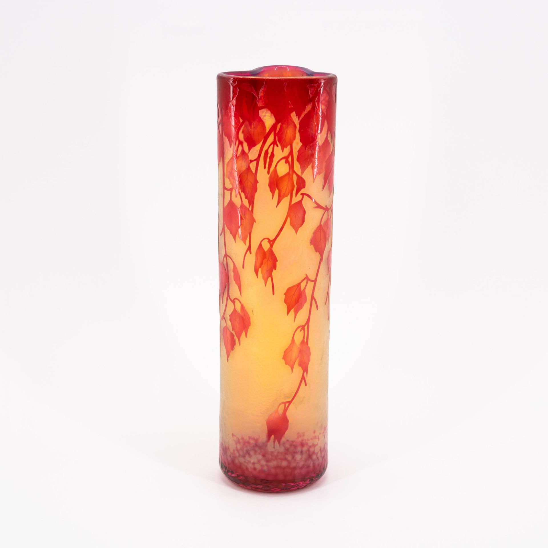 CYLINDER-SHAPED GLASS VASE WITH BIRCH LEAVES - Image 3 of 6