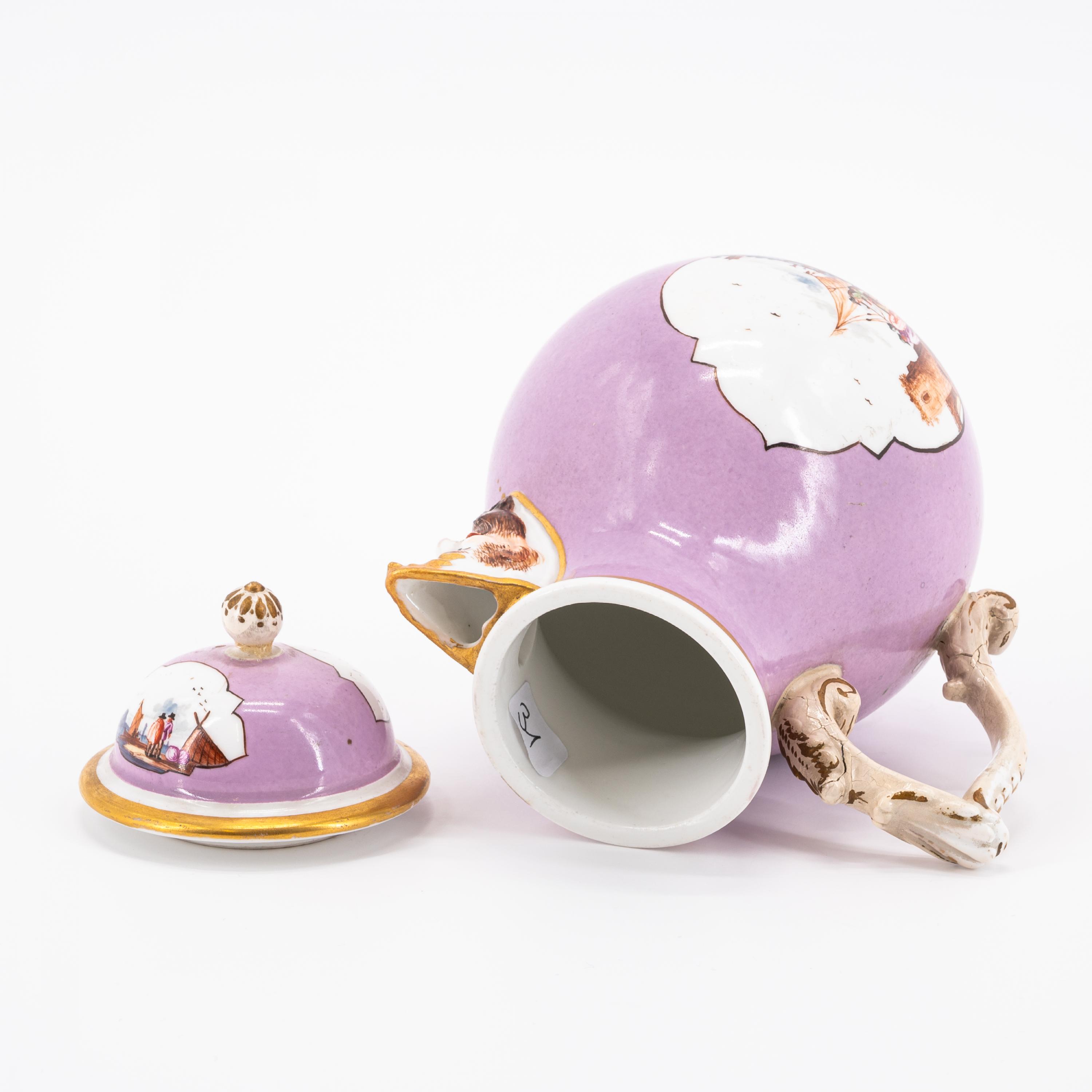 PORCELAIN TEAPOT AND COFFEEPOT WITH PURPLE GROUND AND MERCHANTS NAVY SCENES - Image 5 of 11