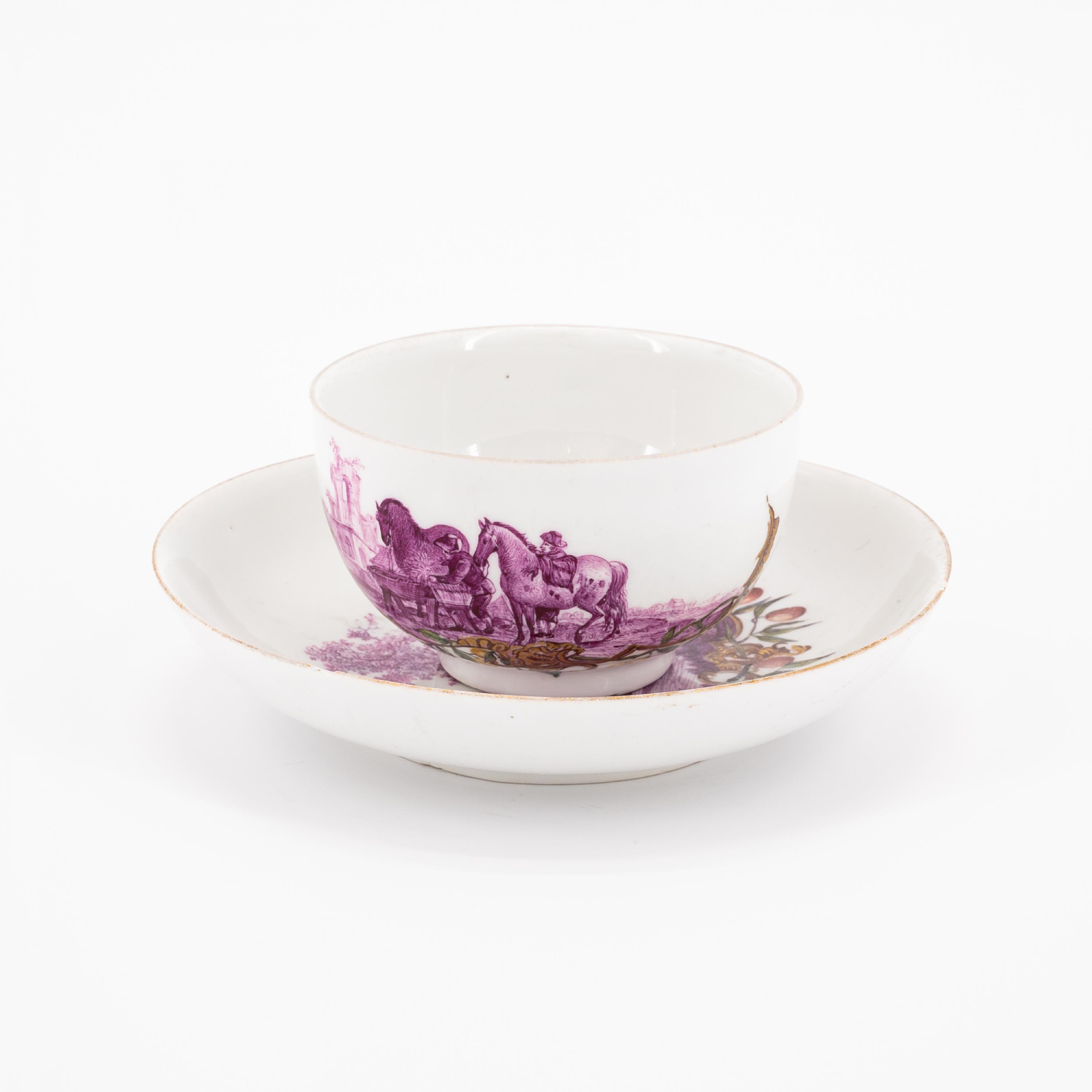 PORCELAIN CUP AND SAUCER WITH HUNTING SCENES IN PURPLE CAMAIEU - Image 4 of 6