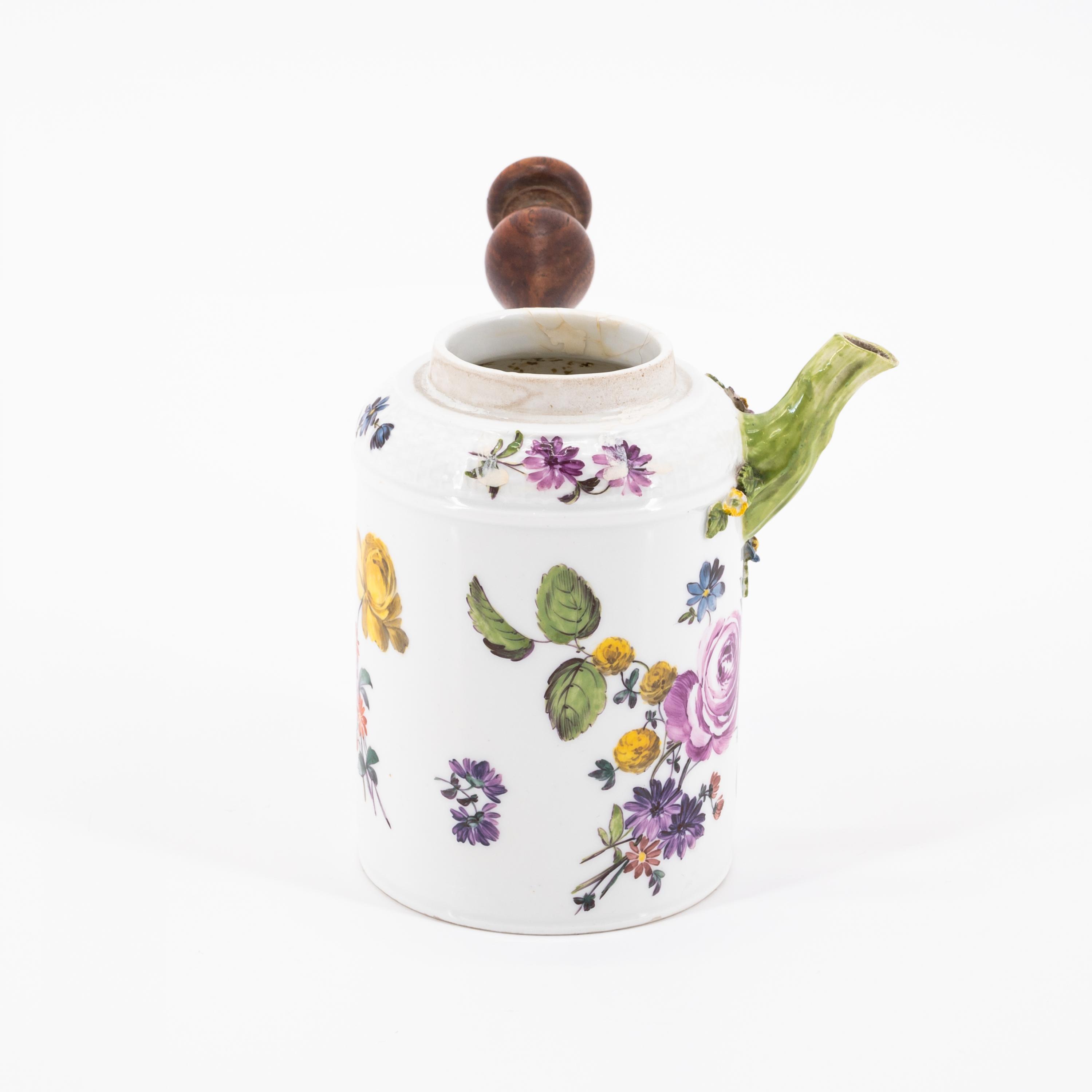 PORCELAIN BOURDALOU, BOWL AND CHOCOLATE POT WITH FLORAL DECOR - Image 11 of 13