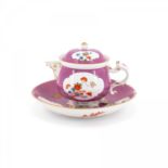 PORCELAIN CREAM POT AND SAUCER WITH PURPLE FOND AND KAKIEMON DECOR