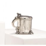 SILVER LID TANKARD WITH LION FEET