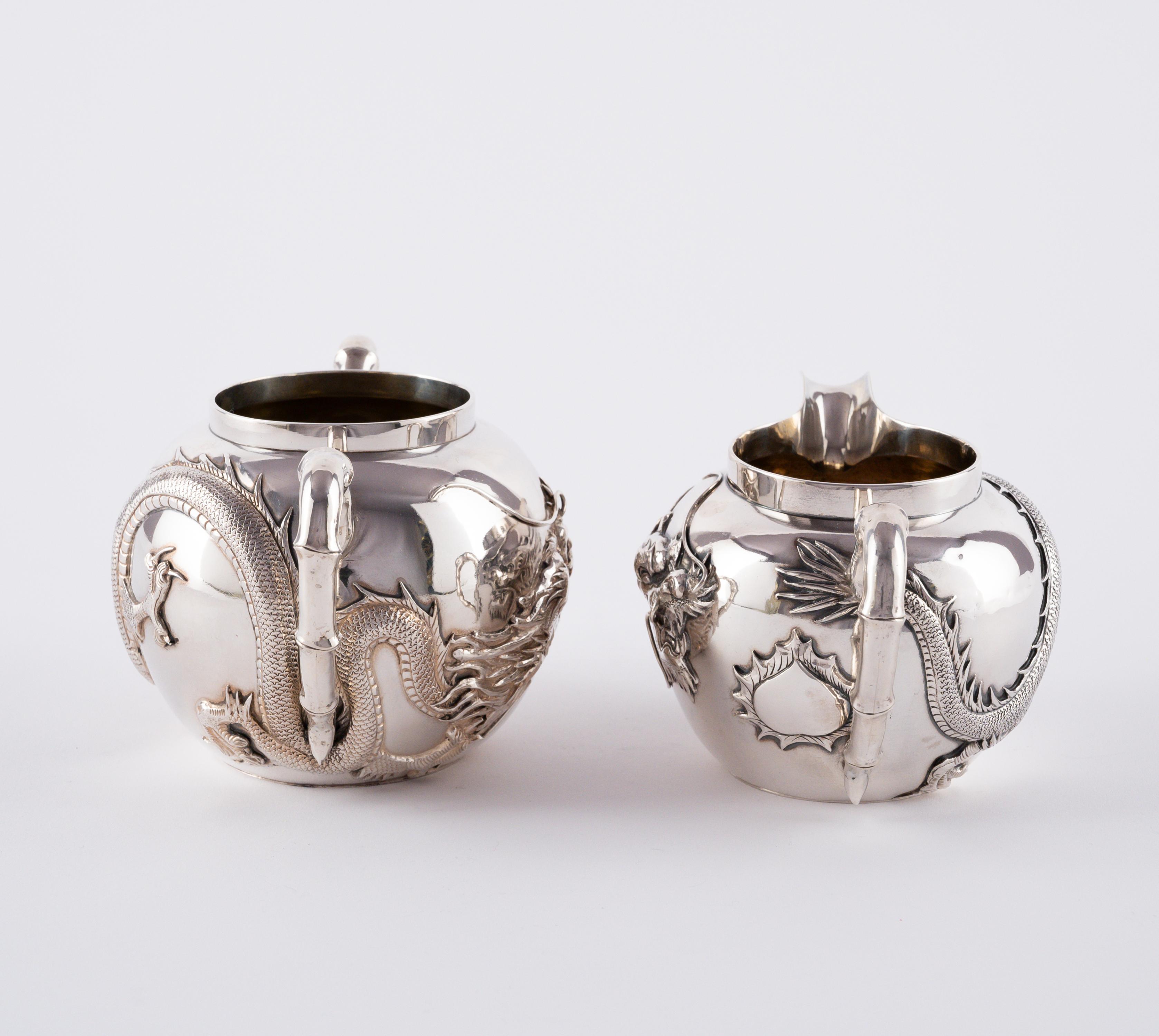 EXCEPTIONAL SILVER TEA SERVICE WITH DRAGON DECORATION - Image 8 of 12