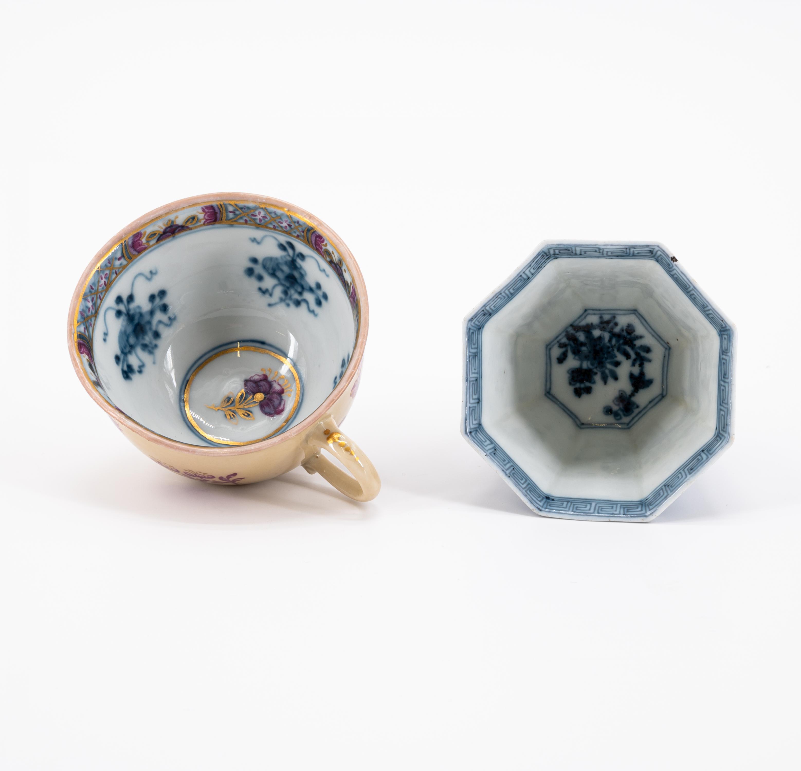 PAIR PORCELAIN CUPS AND SAUCERS WITH STRAW-COLOURED GROUND AND GODRONISED SIDES - Image 15 of 16