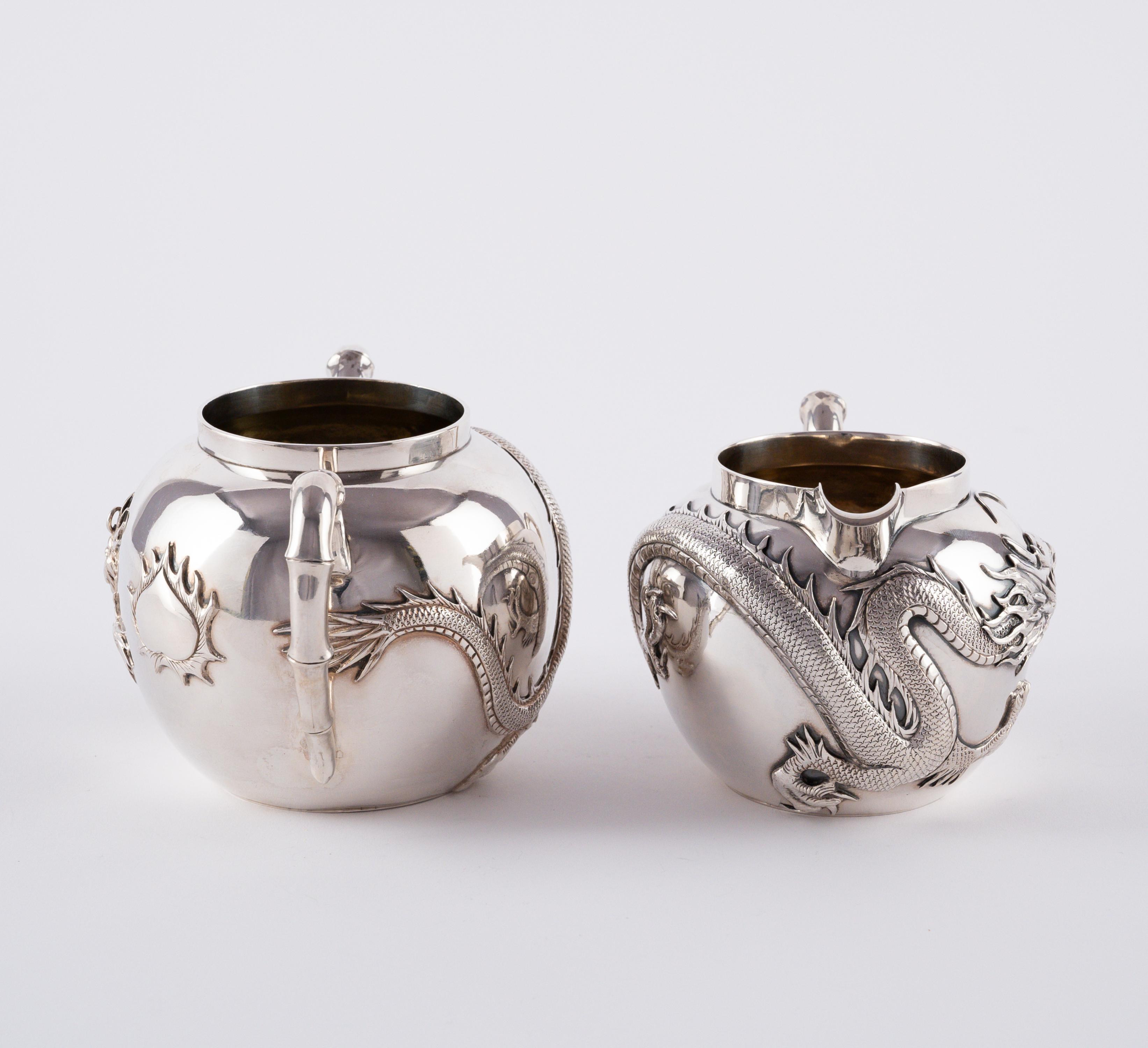 EXCEPTIONAL SILVER TEA SERVICE WITH DRAGON DECORATION - Image 10 of 12