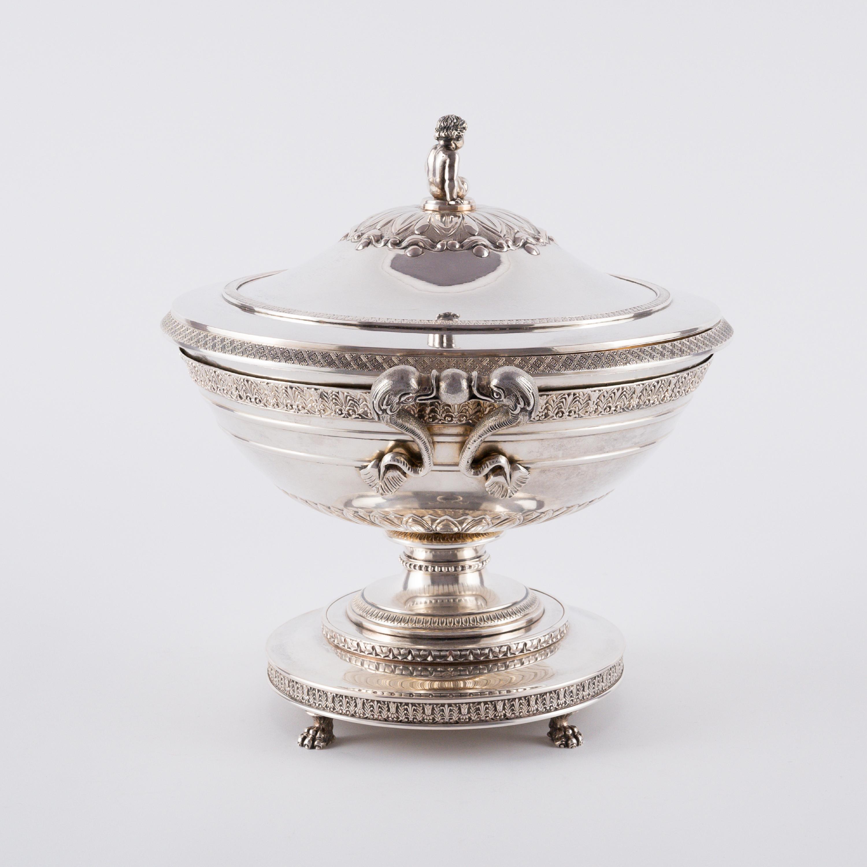 FOOTED SILVER LID BOWL WITH DOLPHIN DECOR - Image 5 of 7
