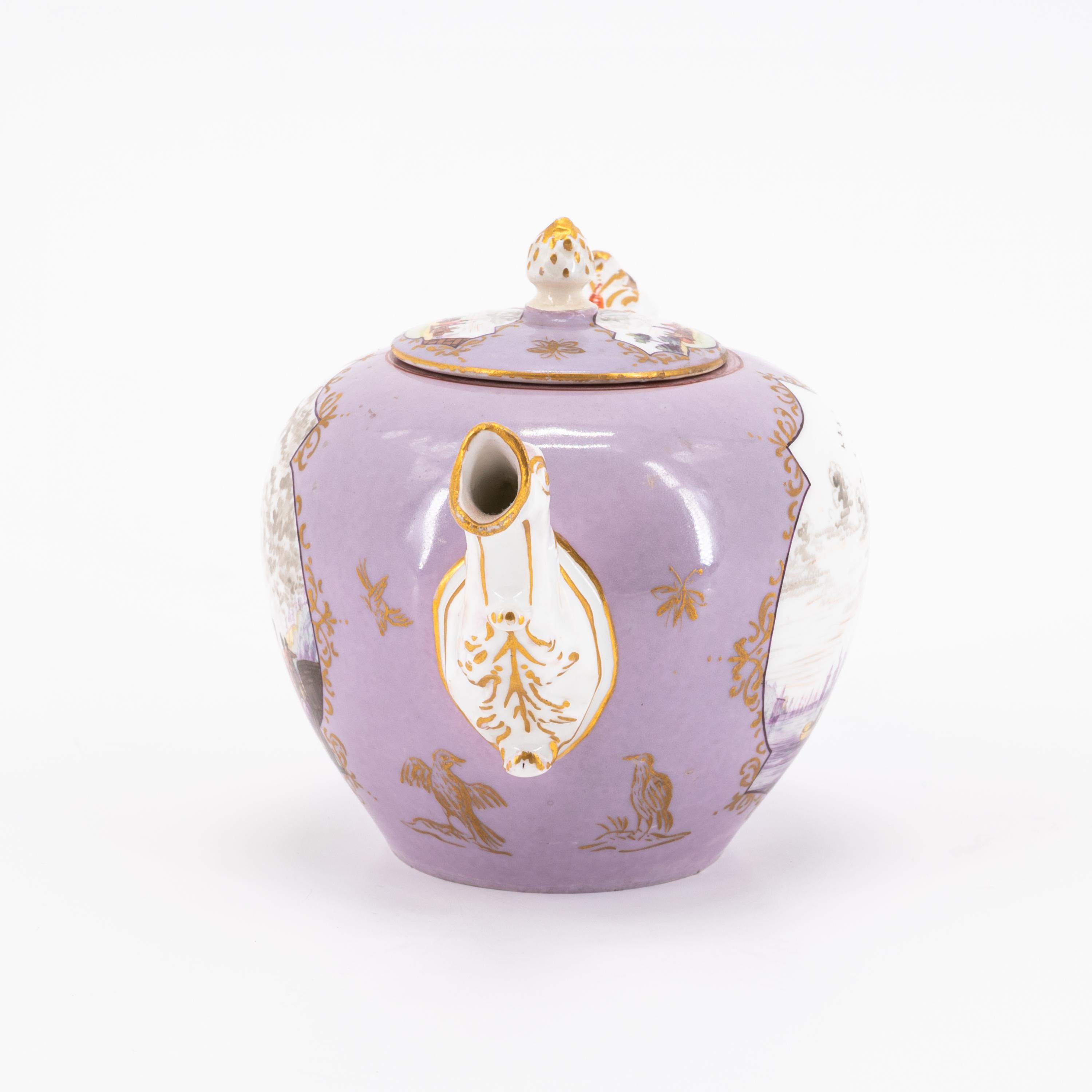 PORCELAIN TEAPOT AND COFFEEPOT WITH PURPLE GROUND AND MERCHANTS NAVY SCENES - Image 7 of 11