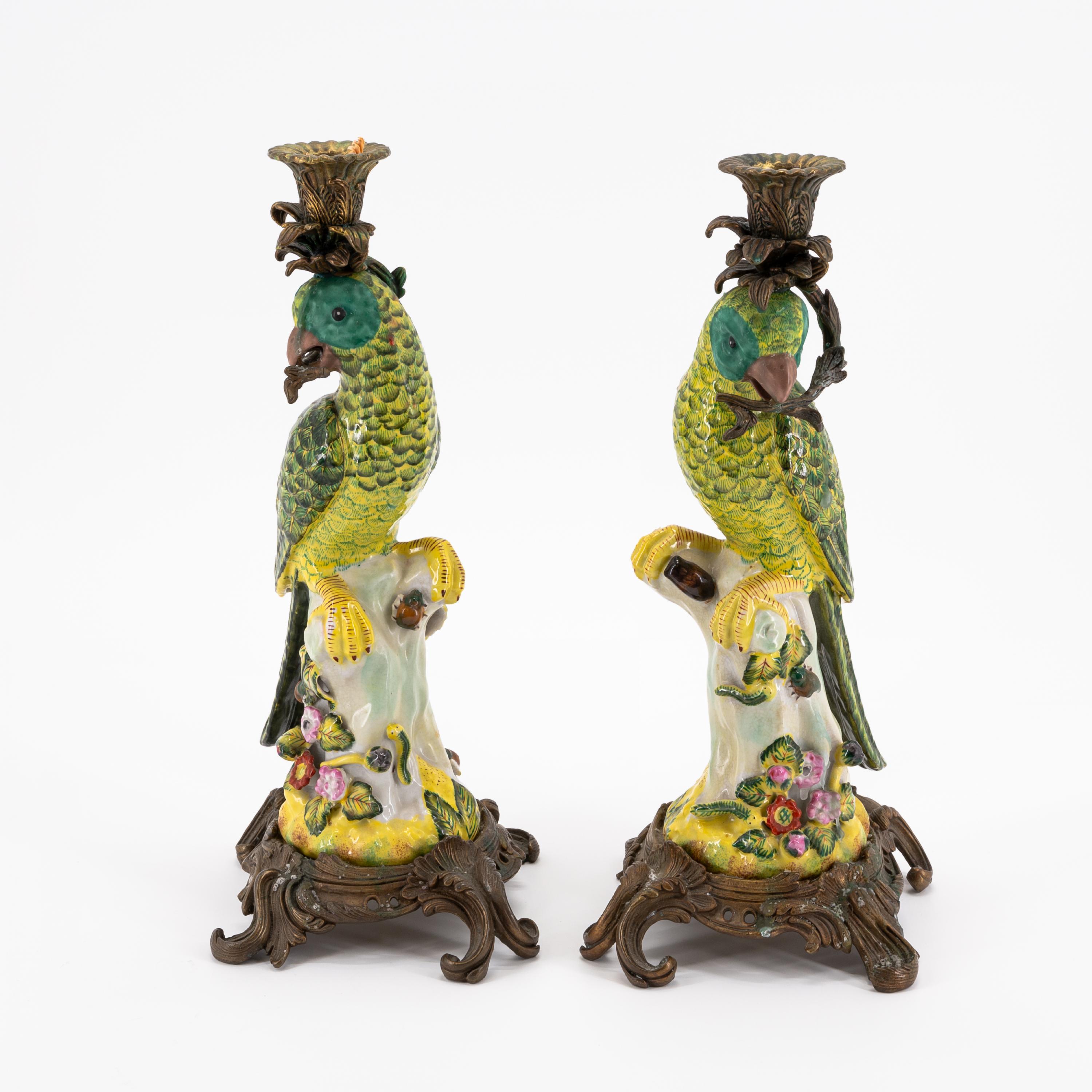 PAIR OF EXTRAORDINARY PORCELAIN CANDLESTICKS WITH PARROTS - Image 2 of 6