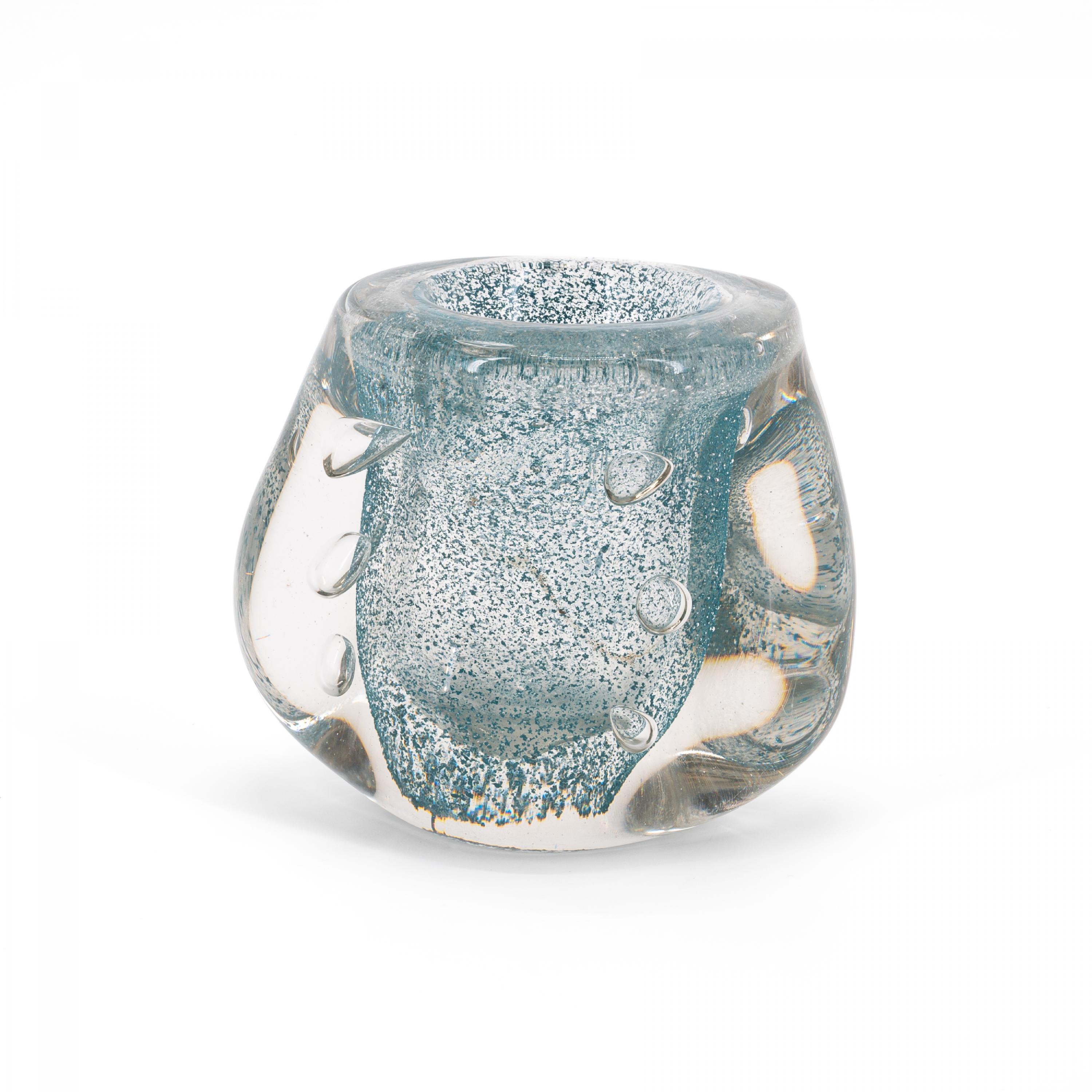 GLASS VASE WITH TURQUOISE BLUE POWDER INCLUSIONS