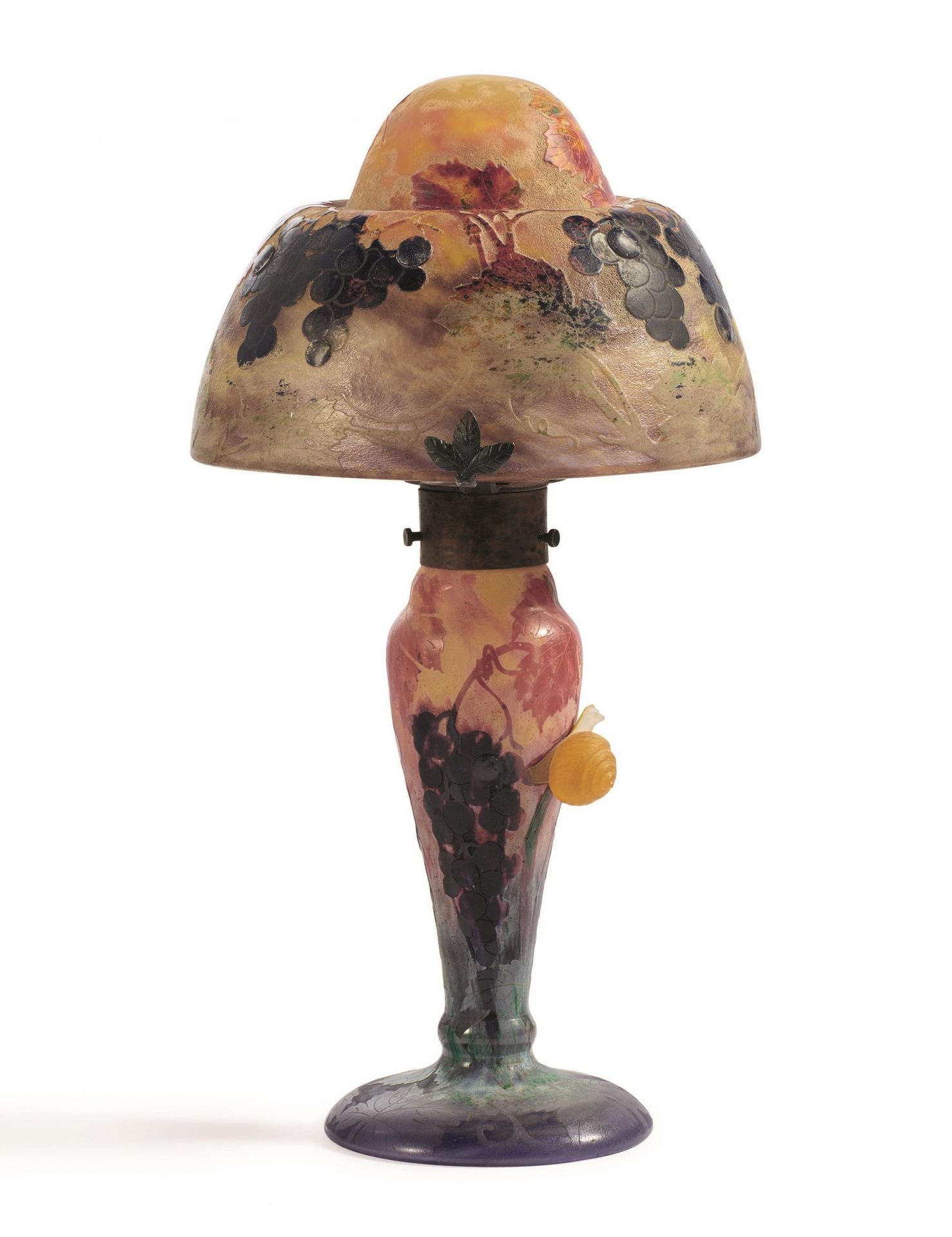 RARE GLASS TABLE LAMP 'VIGNE ET ESCARGOTS' WITH A SNAIL