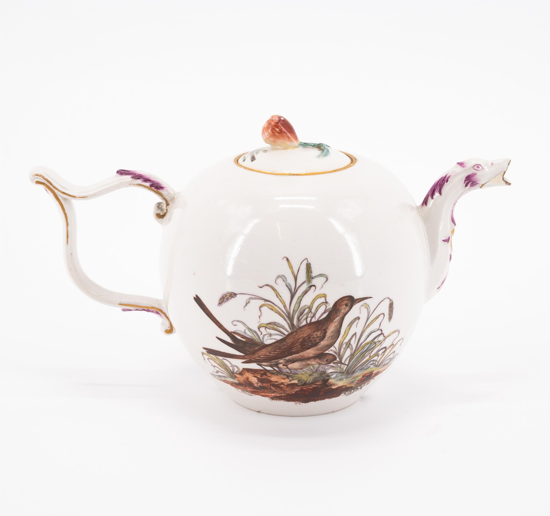 Teekanne mit Vogeldekor und Tasse mit Untertasse und Blumendekor - Bild 3 aus 11