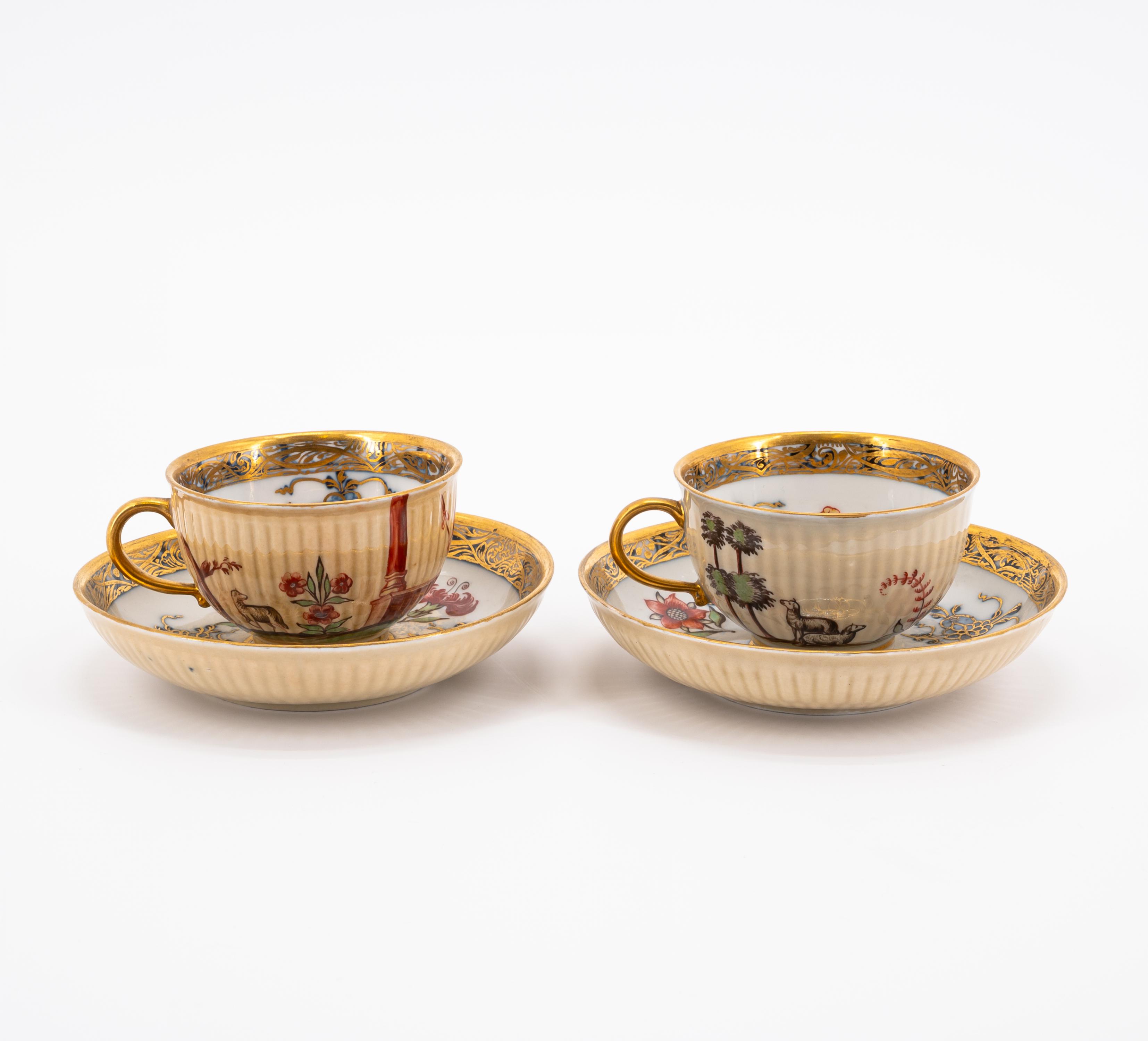 PAIR PORCELAIN CUPS AND SAUCERS WITH STRAW-COLOURED GROUND AND GODRONISED SIDES - Image 3 of 16
