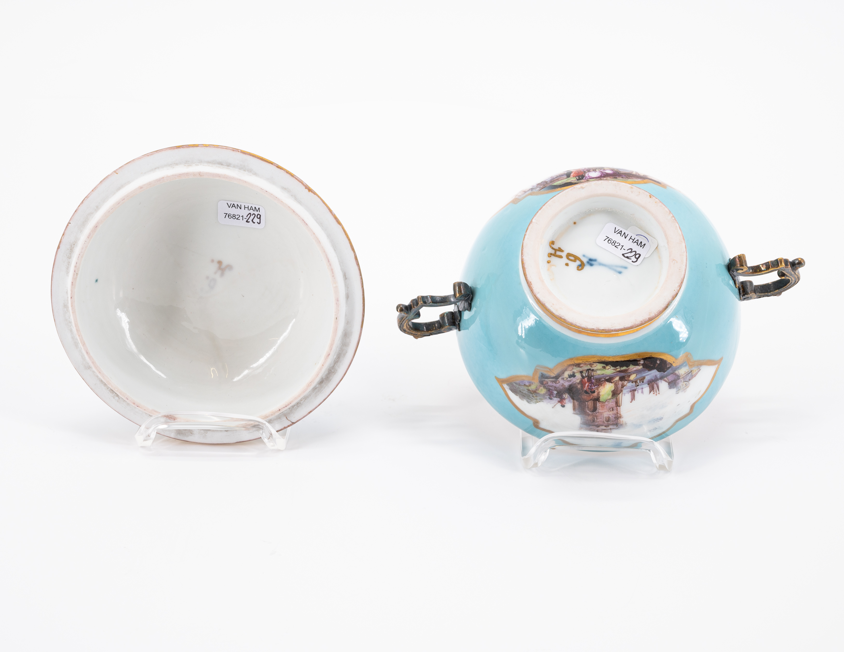 SMALL PORCELAIN TUREEN AND SAUCER WITH TURQUOISE BACKGROUND AND MERCHANT'S NAVY SCENES - Image 8 of 8