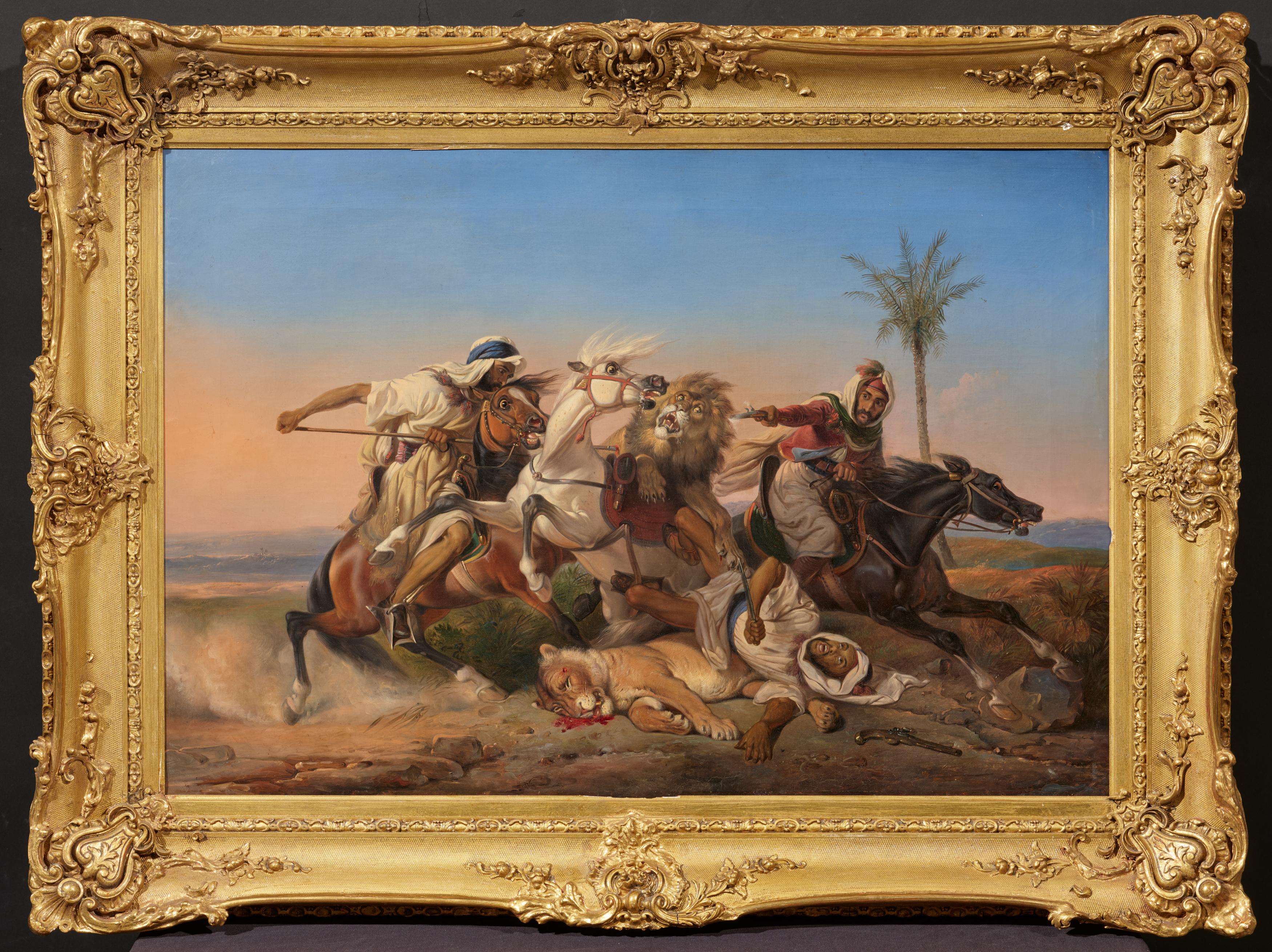 Raden Saleh Ben Jaggia: Battle between Arab Horsemen and a Lion - Image 2 of 6