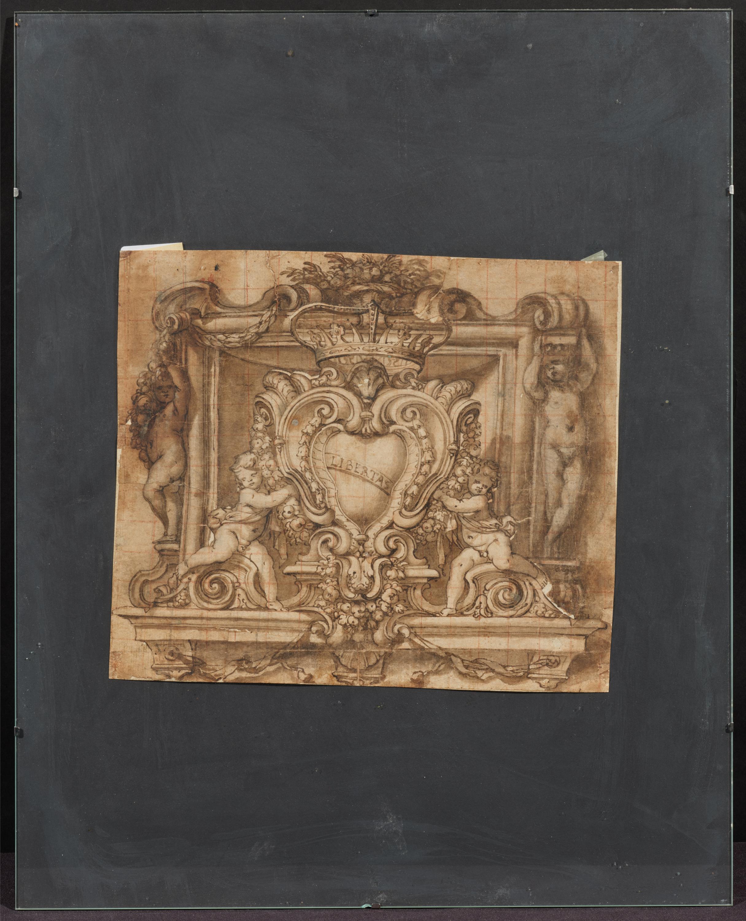 Domenico I Piola: Dekoratives Motiv mit Putten, die ein Wappen halten - Bild 2 aus 4