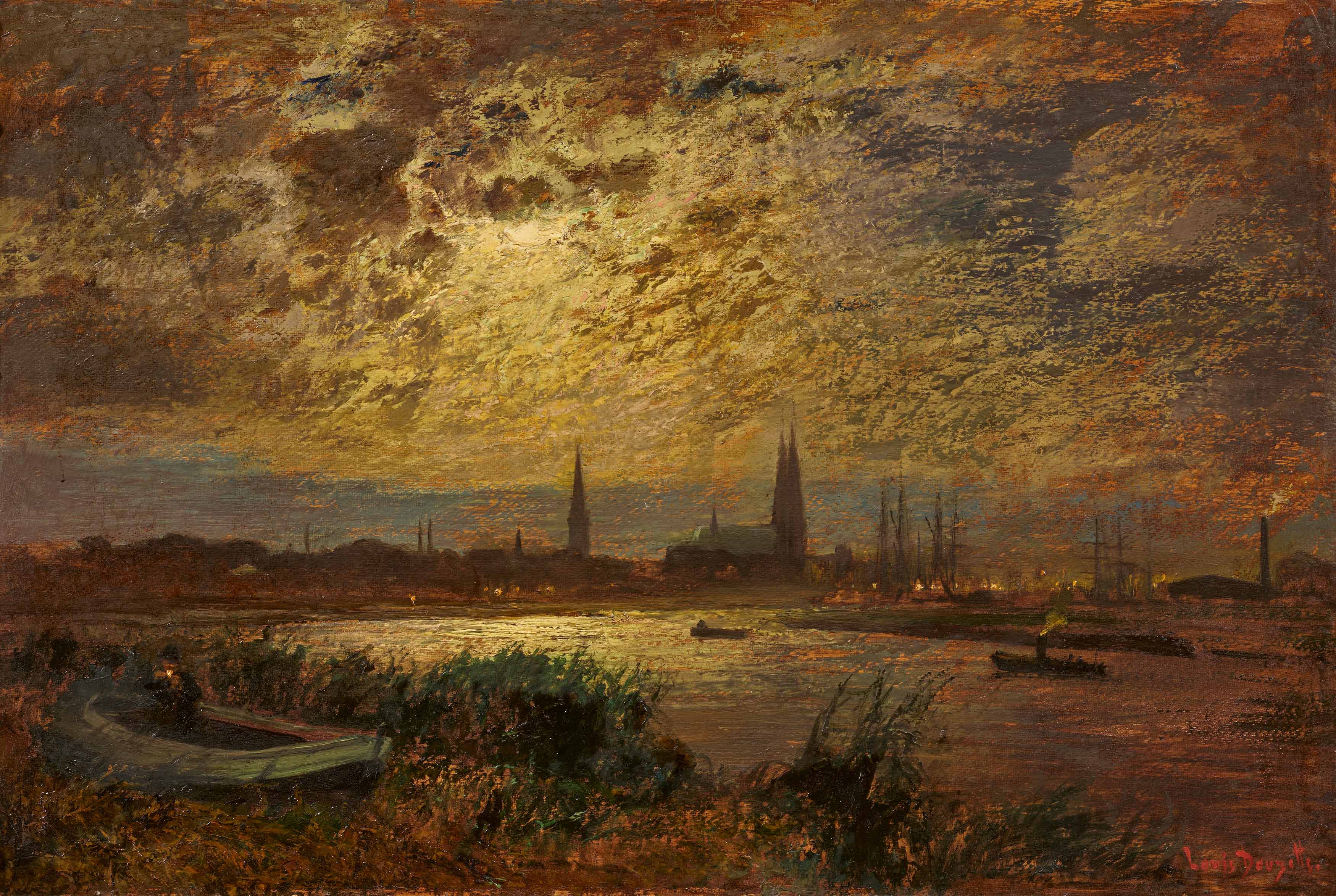 Louis Douzette: Night View over Trave towards Lübeck