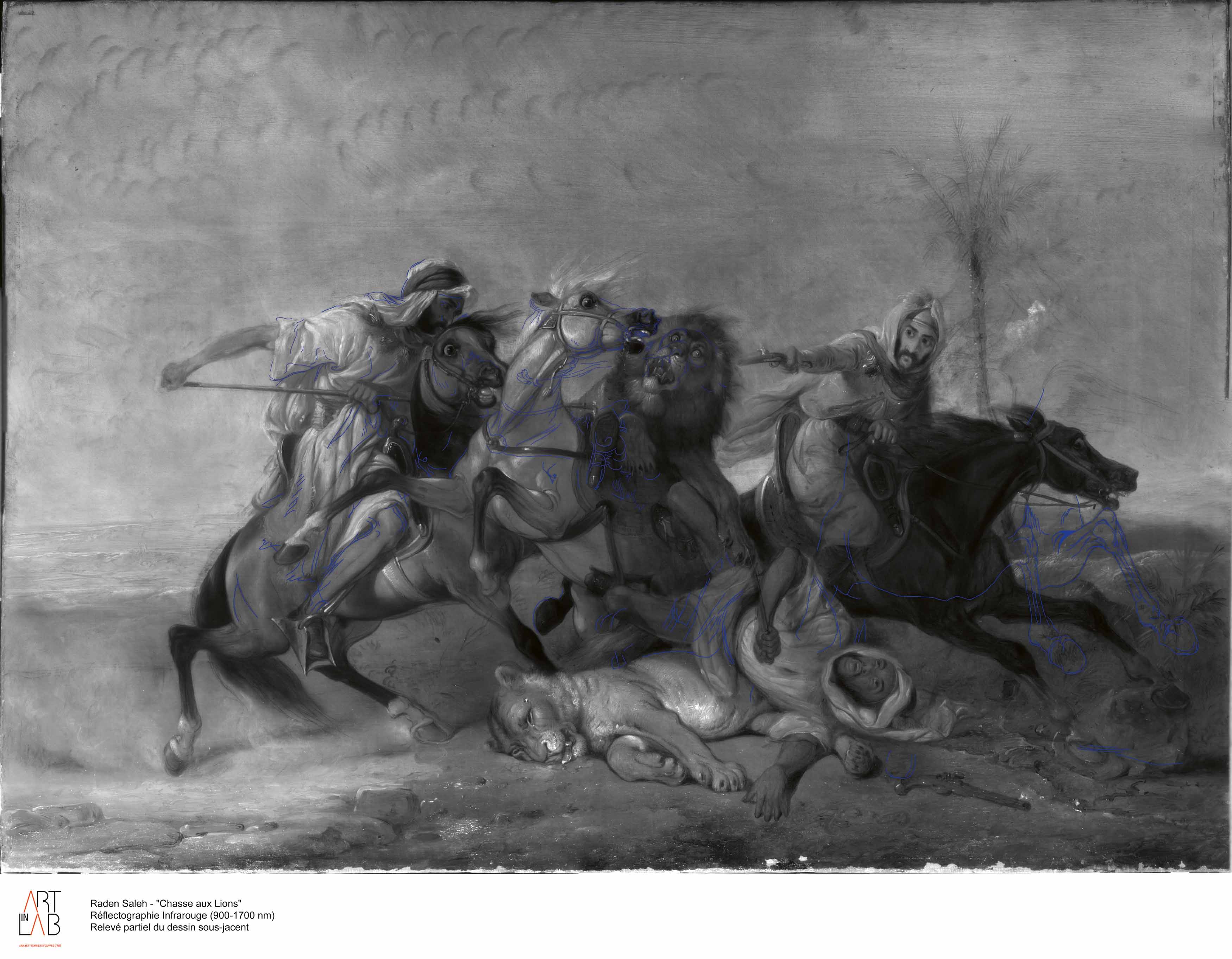 Raden Saleh Ben Jaggia: Battle between Arab Horsemen and a Lion - Image 5 of 6
