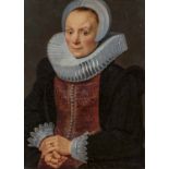 Niederländische Schule: Porträt einer vornehmen Dame mit Spitzenhaube und weißer Halskrause