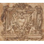 Domenico I Piola: Dekoratives Motiv mit Putten, die ein Wappen halten