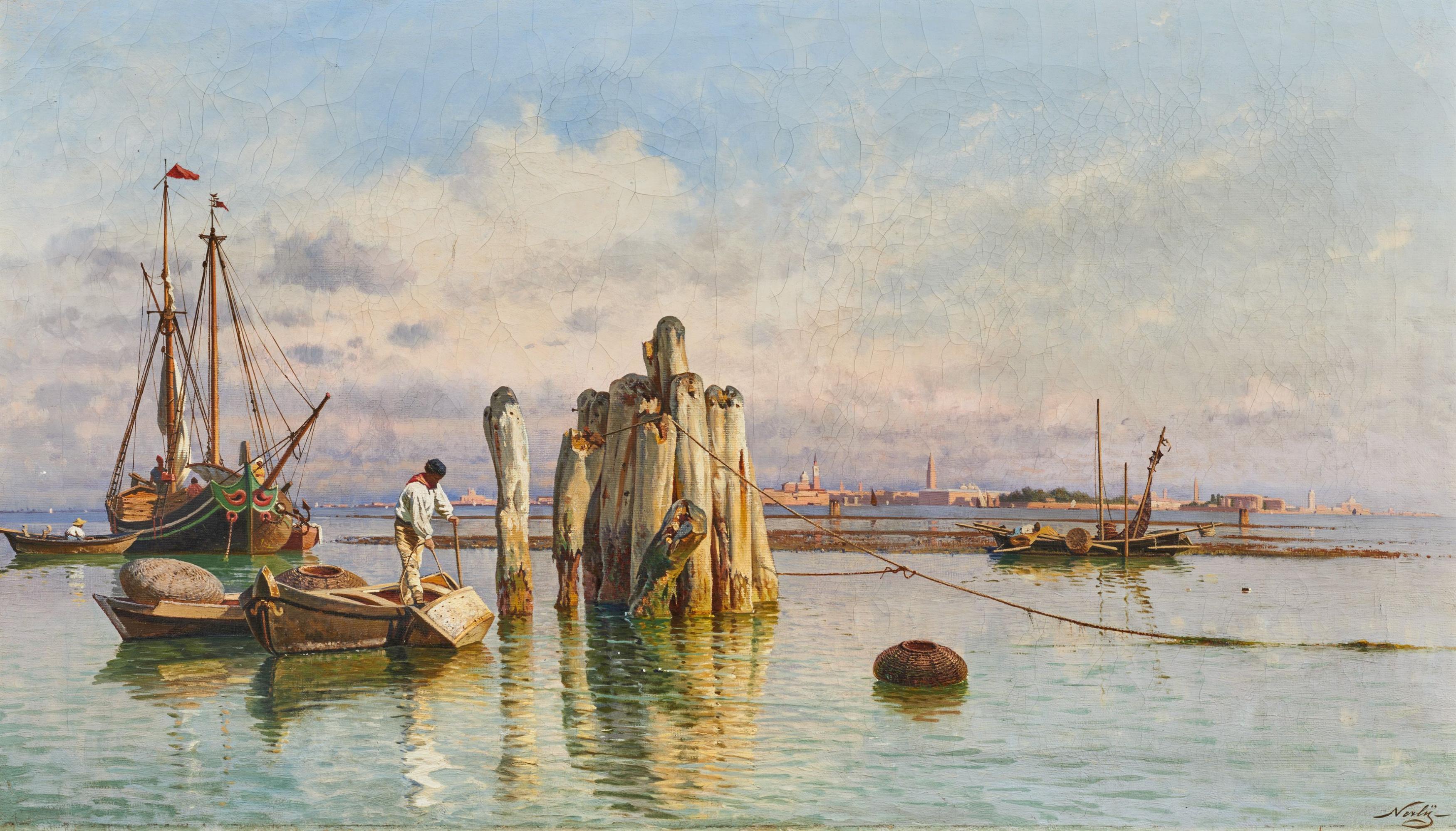 Friedrich Paul Nerly: Fischer in der Lagune vor Venedig