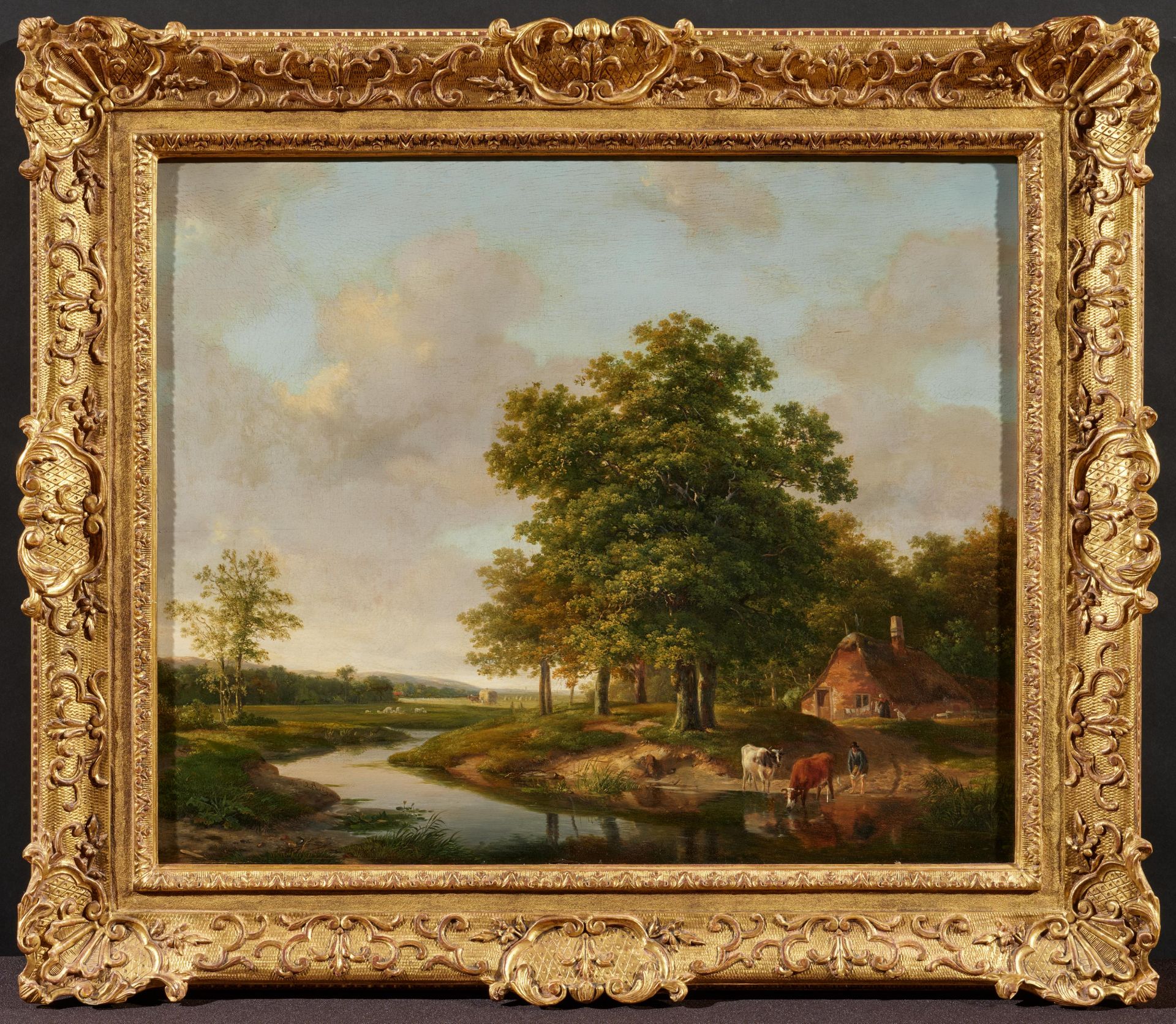 Hendrikus van de Sande Bakhuyzen: Weite Landschaft mit Vieh am Wasserlauf - Bild 2 aus 4