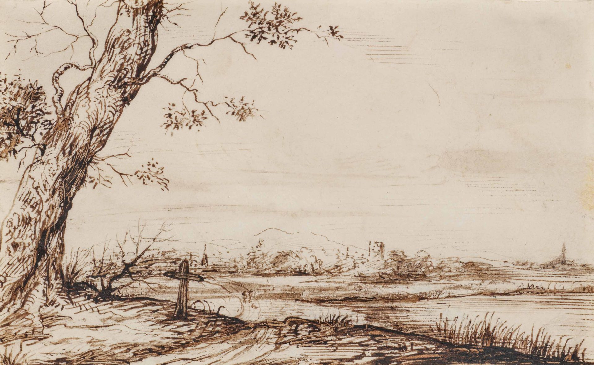 Jan Lievens: River Landscape with Tree and Cross