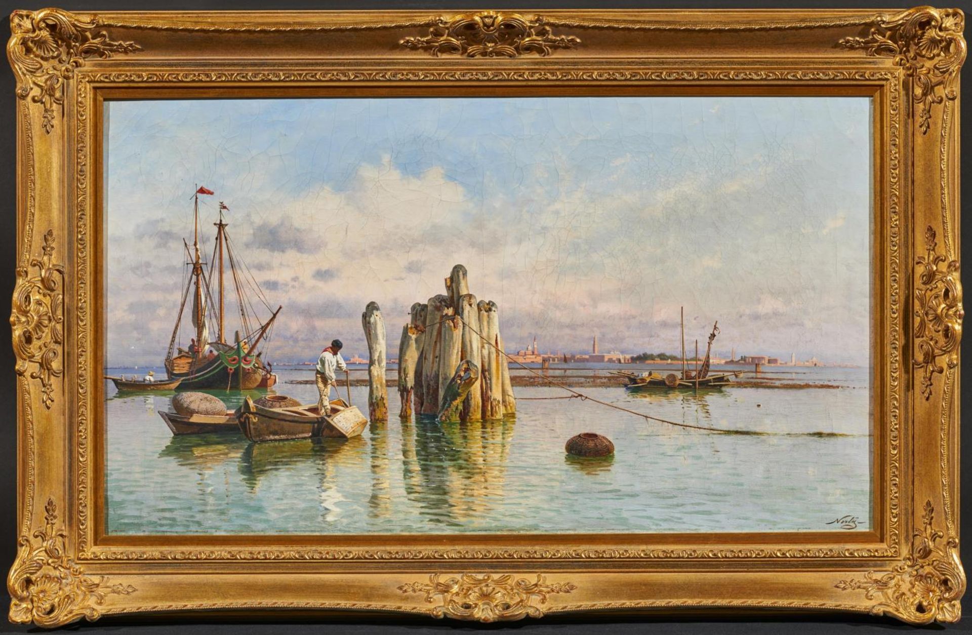 Friedrich Paul Nerly: Fishermen in the Lagoon off Venice - Image 2 of 4