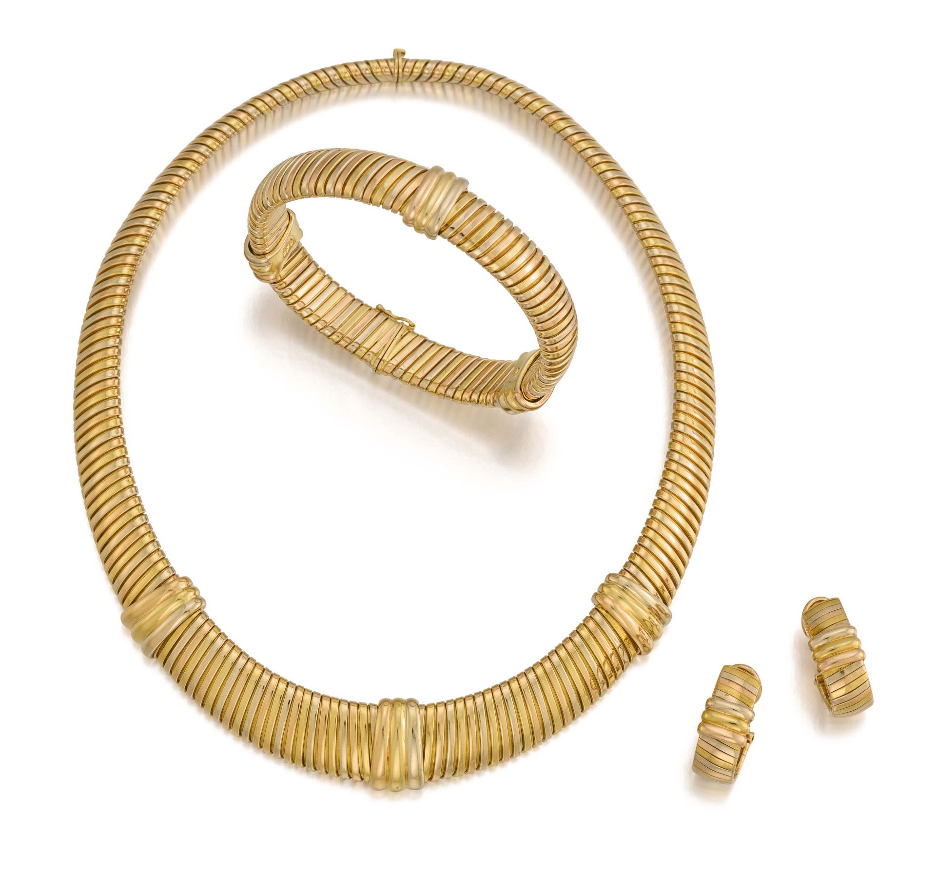 Cartier: Gold-Set: Collier, Armband und Ohrsteckclips