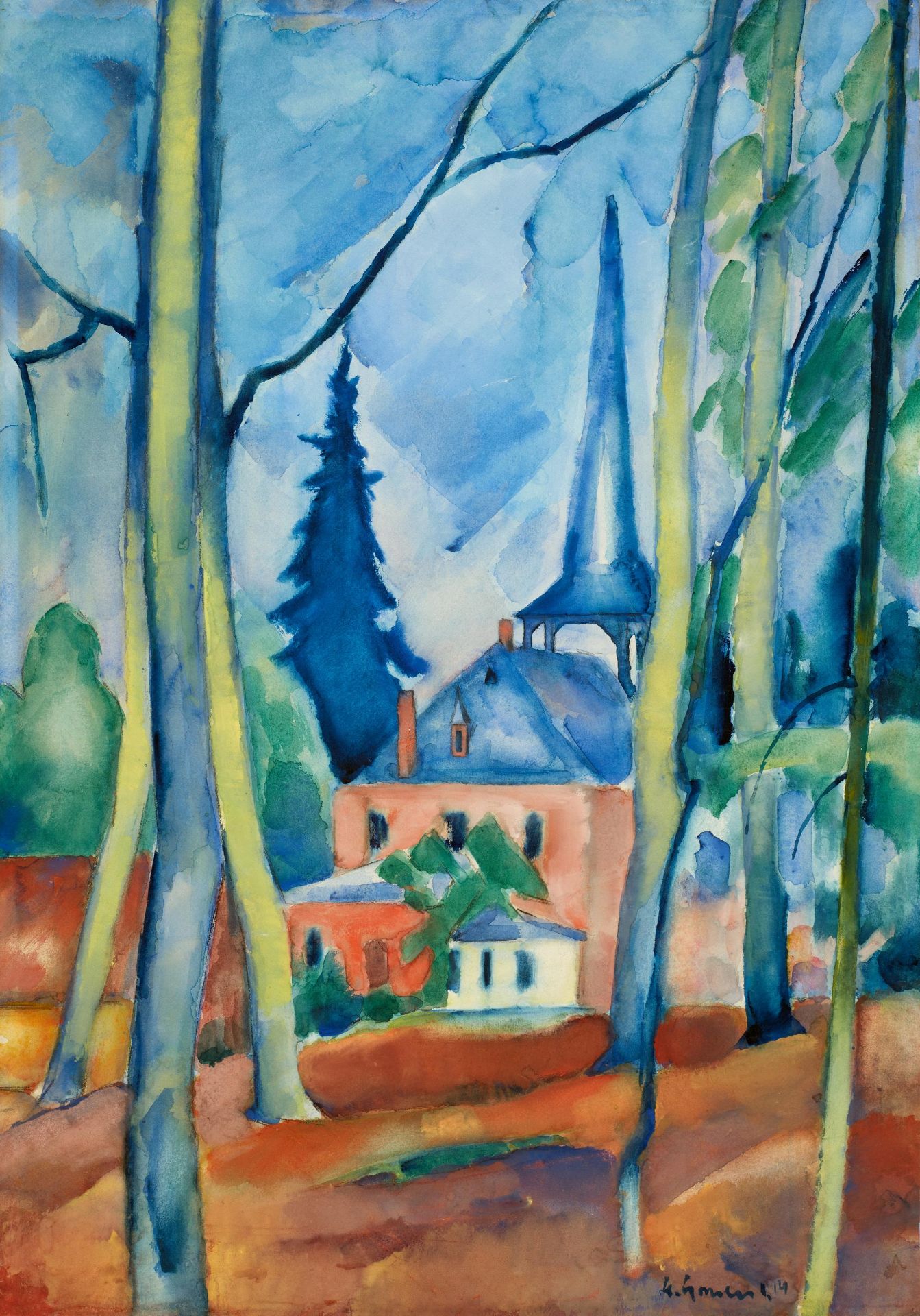 Heinrich Nauen: Ohne Titel (Kirche mit blauem Dach in Dilborn)