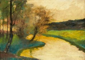 Lesser Ury: Herbstliche Bachlandschaft im Abendlicht (Thüringen)