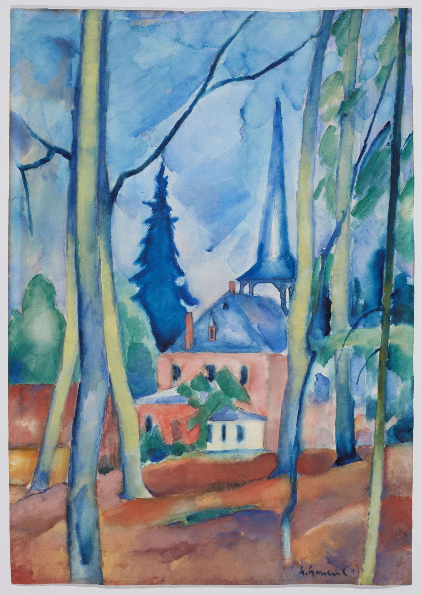 Heinrich Nauen: Ohne Titel (Kirche mit blauem Dach in Dilborn) - Bild 2 aus 4