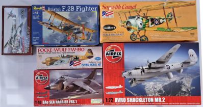 Airfix, Revell and similar, a mixed boxed group of 1/48, 1/72 and other scale airplanes to includ...