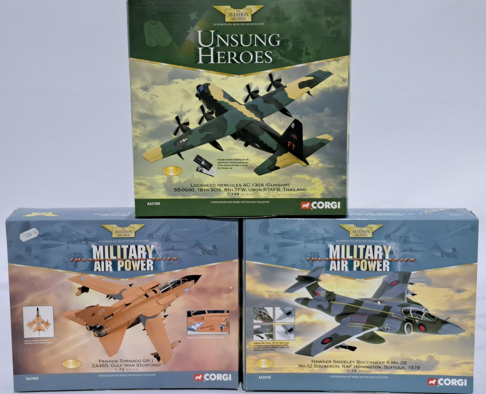 Corgi Aviation Archive a boxed group of Military Air Power (Thunder in the Skies) & Unsung Heroes...